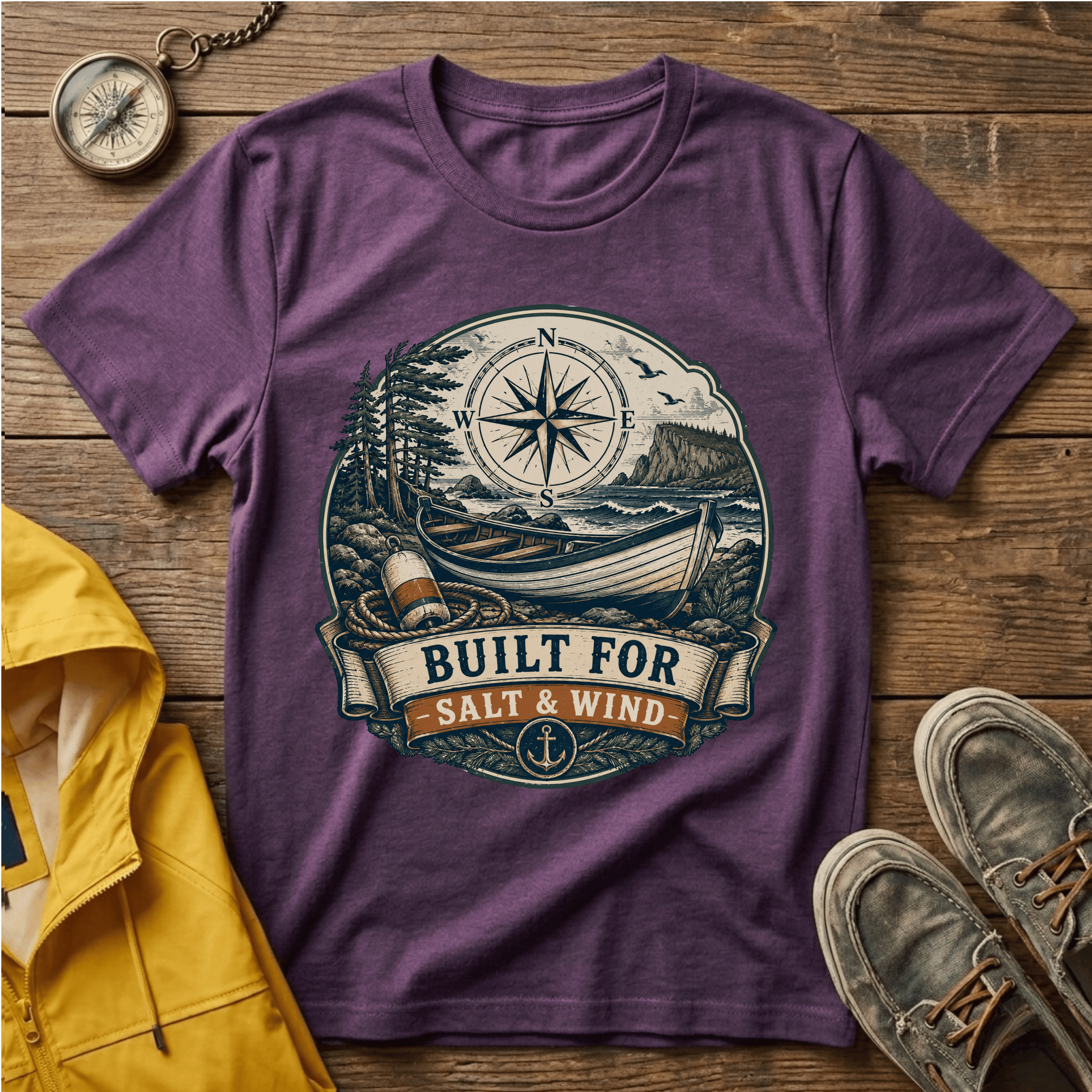 Built for Salt & Wind Compass Tee — Coastal Adventure T-Shirt