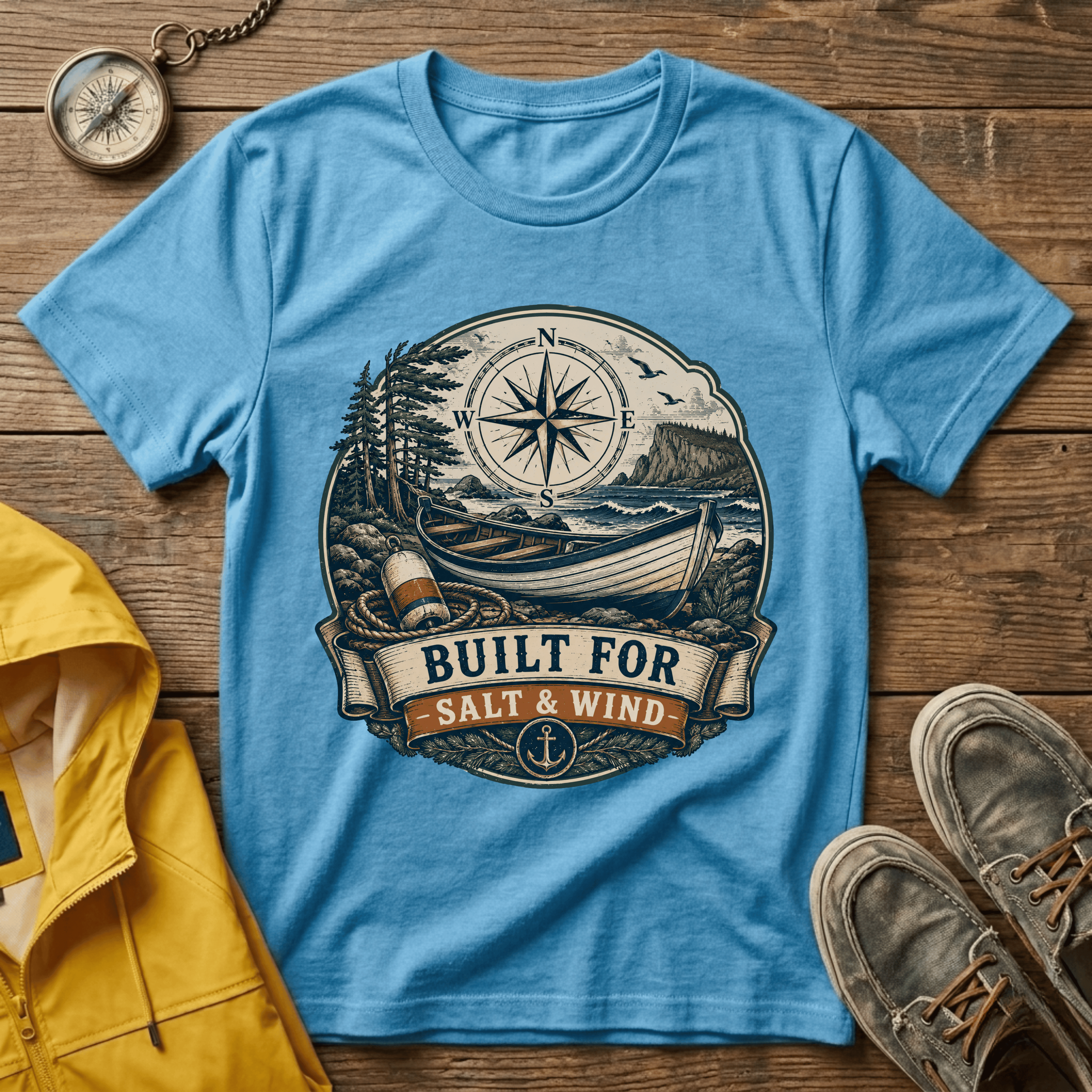Built for Salt & Wind Compass Tee — Coastal Adventure T-Shirt