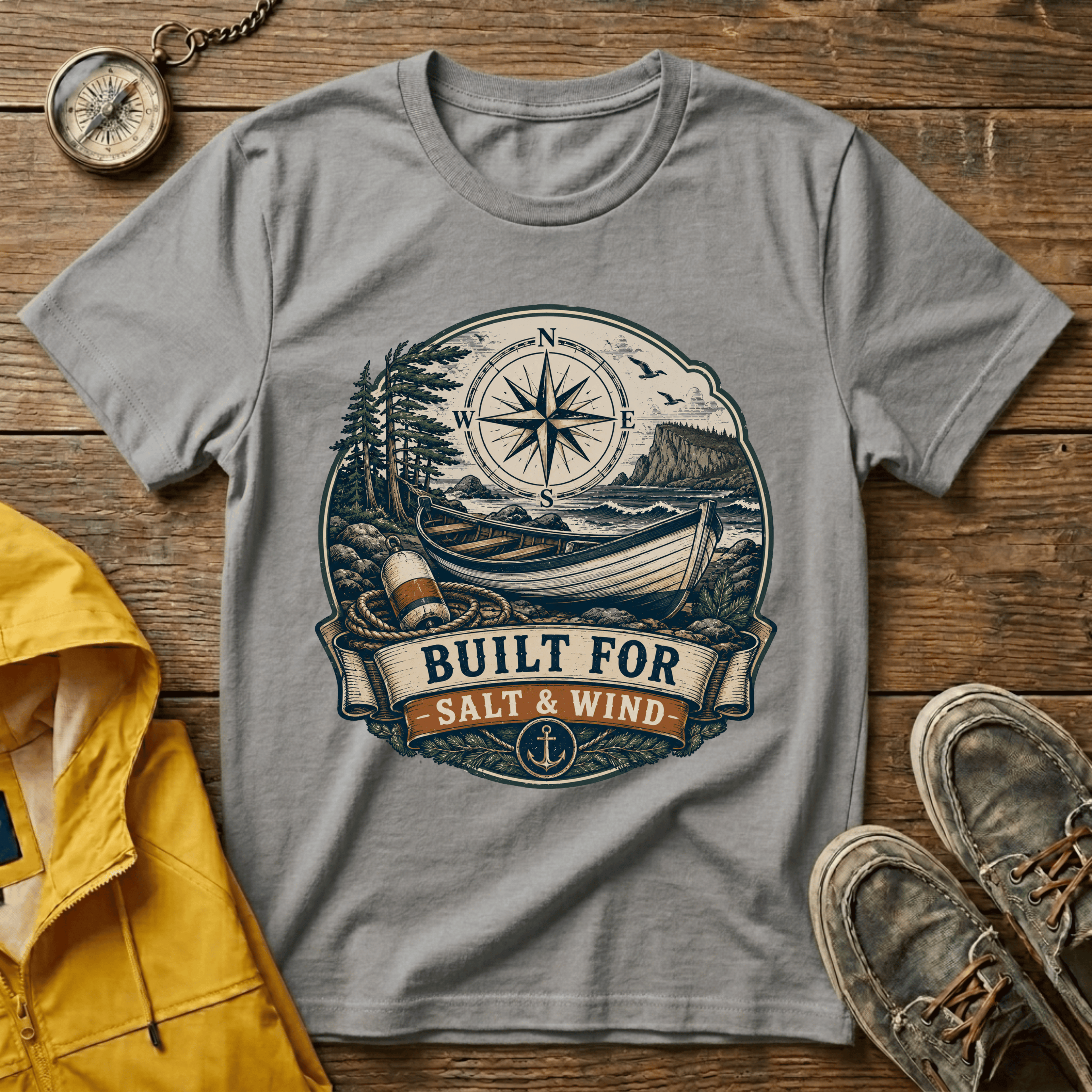 Built for Salt & Wind Compass Tee — Coastal Adventure T-Shirt