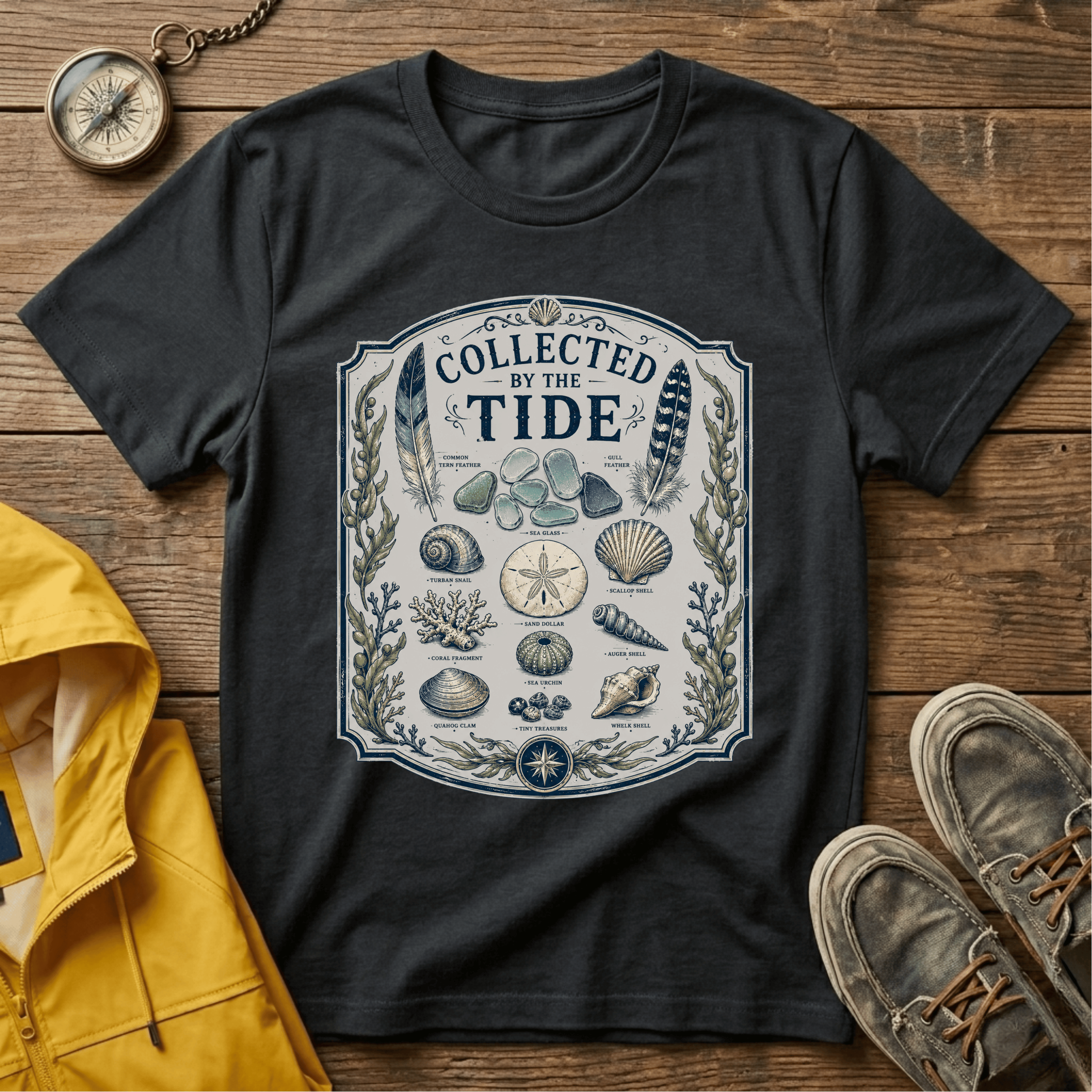 Collected by the Tide T-Shirt — Beachcomber Shell & Sea Glass Graphic Tee