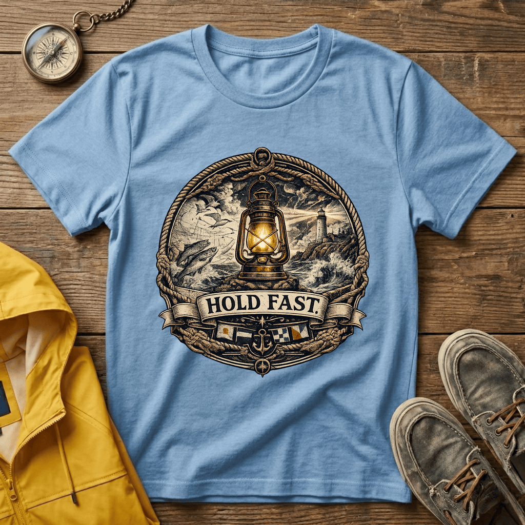 Lantern “Hold Fast” Graphic T‑Shirt — Nautical Vintage Lamp Tee