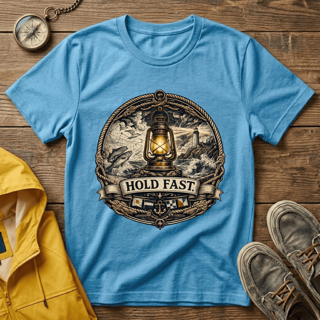 Lantern “Hold Fast” Graphic T‑Shirt — Nautical Vintage Lamp Tee