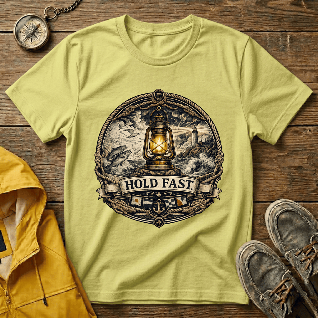 Lantern “Hold Fast” Graphic T‑Shirt — Nautical Vintage Lamp Tee