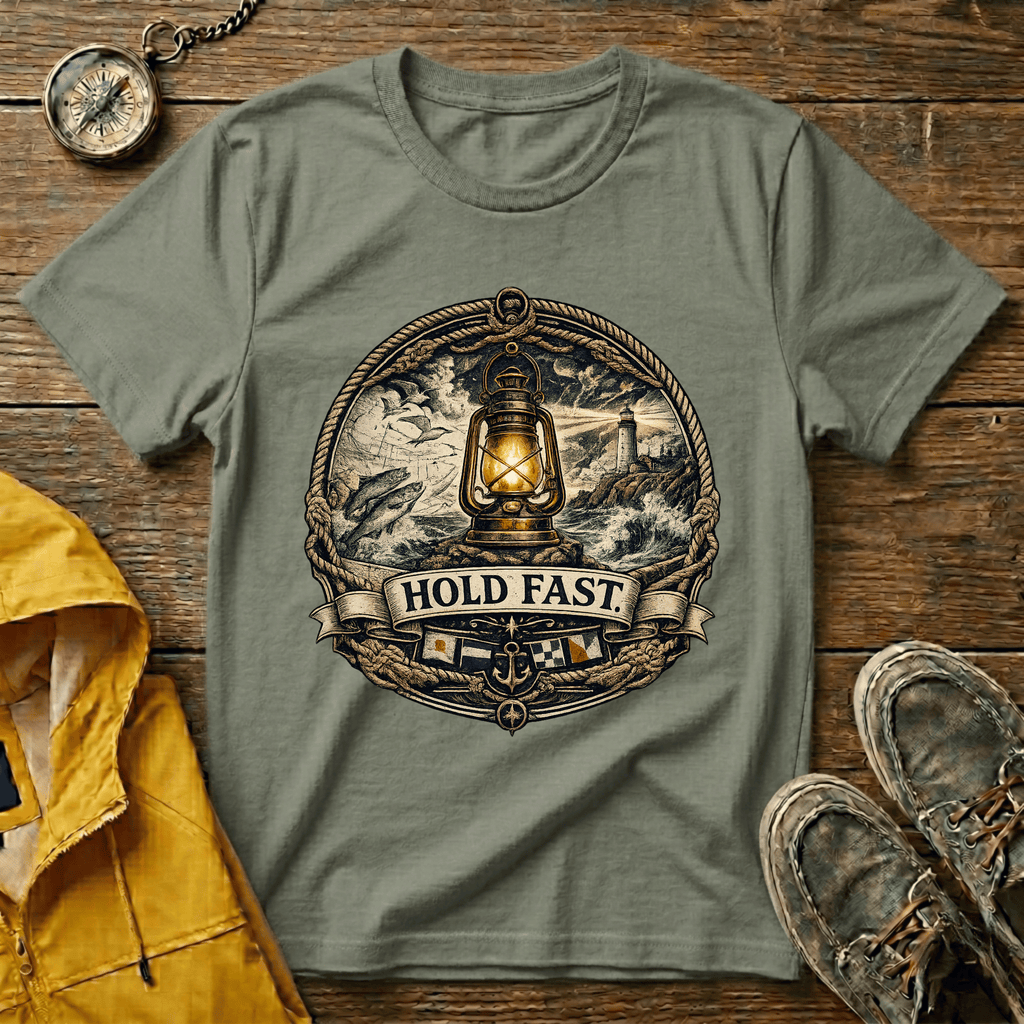 Lantern “Hold Fast” Graphic T‑Shirt — Nautical Vintage Lamp Tee