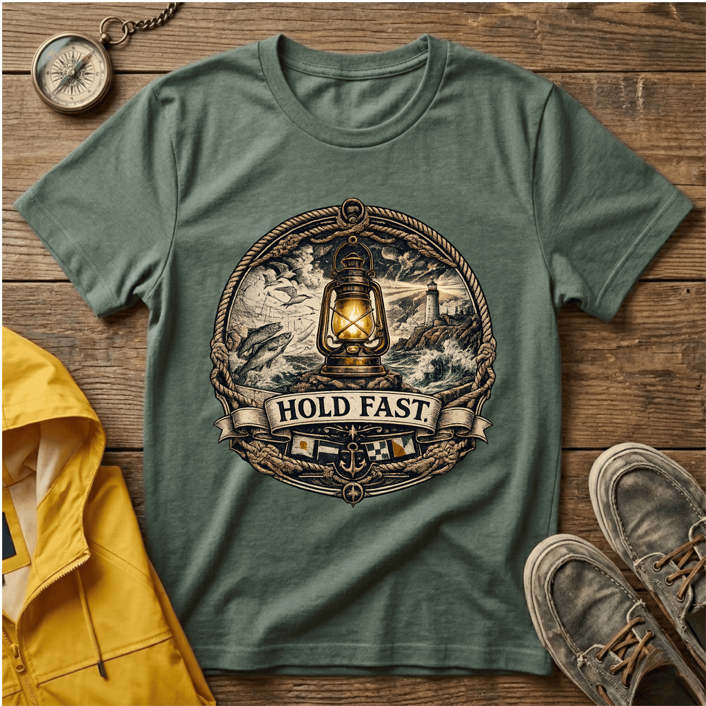 Lantern “Hold Fast” Graphic T‑Shirt — Nautical Vintage Lamp Tee