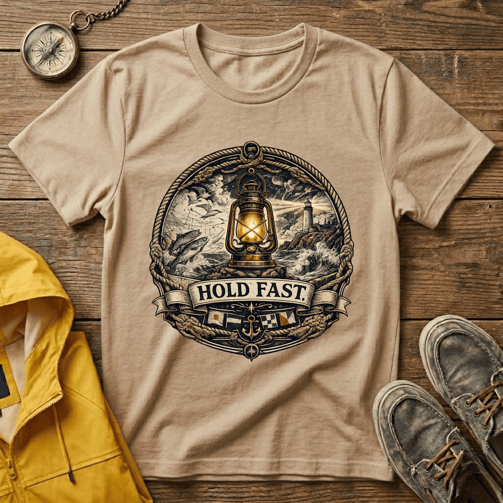 Lantern “Hold Fast” Graphic T‑Shirt — Nautical Vintage Lamp Tee
