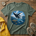 Whale Breach Graphic T-Shirt — Ocean Life Tee with Sea Turtle Design
