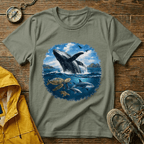 Whale Breach Graphic T-Shirt — Ocean Life Tee with Sea Turtle Design