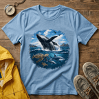 Whale Breach Graphic T-Shirt — Ocean Life Tee with Sea Turtle Design