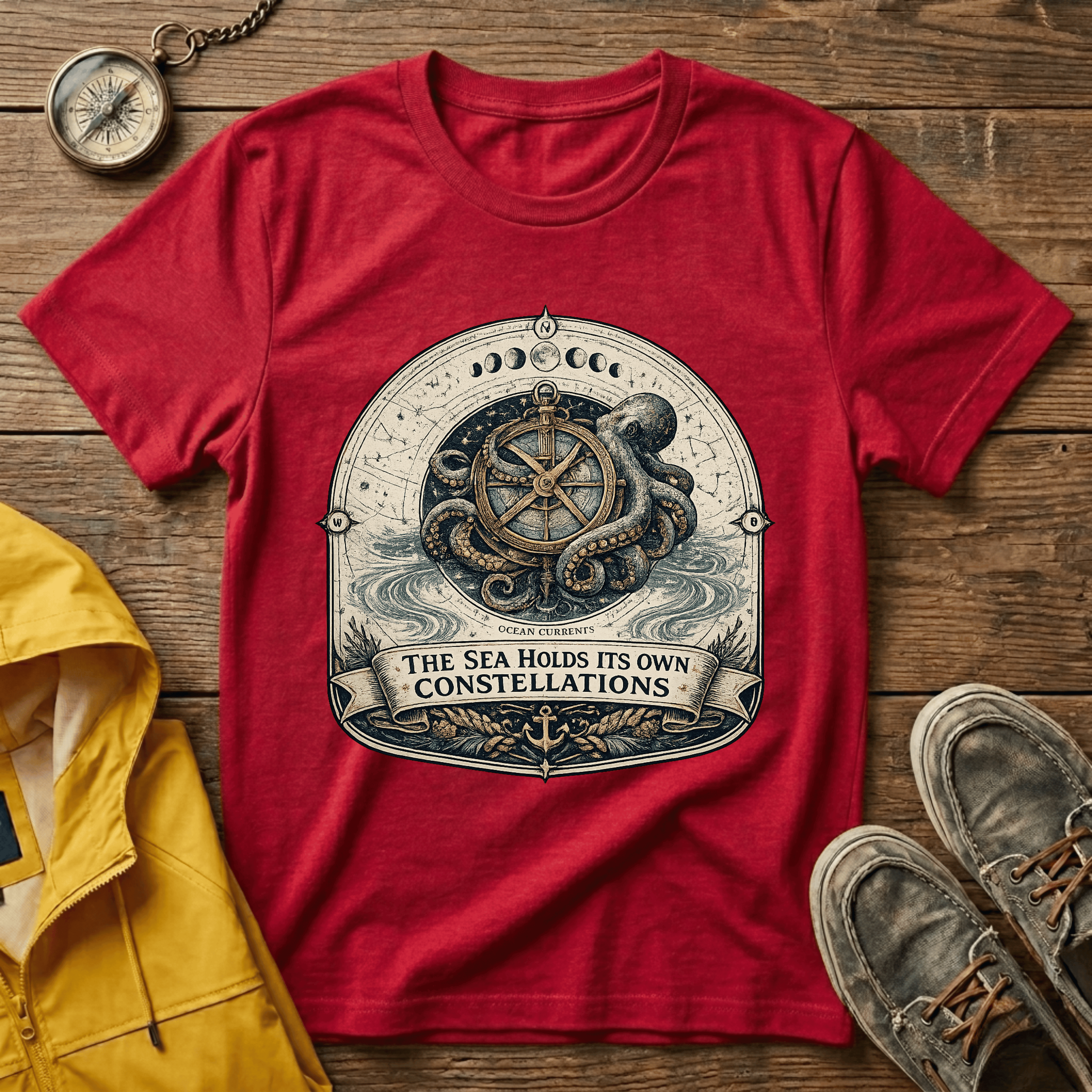 Octopus Nautical T‑Shirt — “The Sea Holds Its Own Constellations” Vintage Maritime Tee