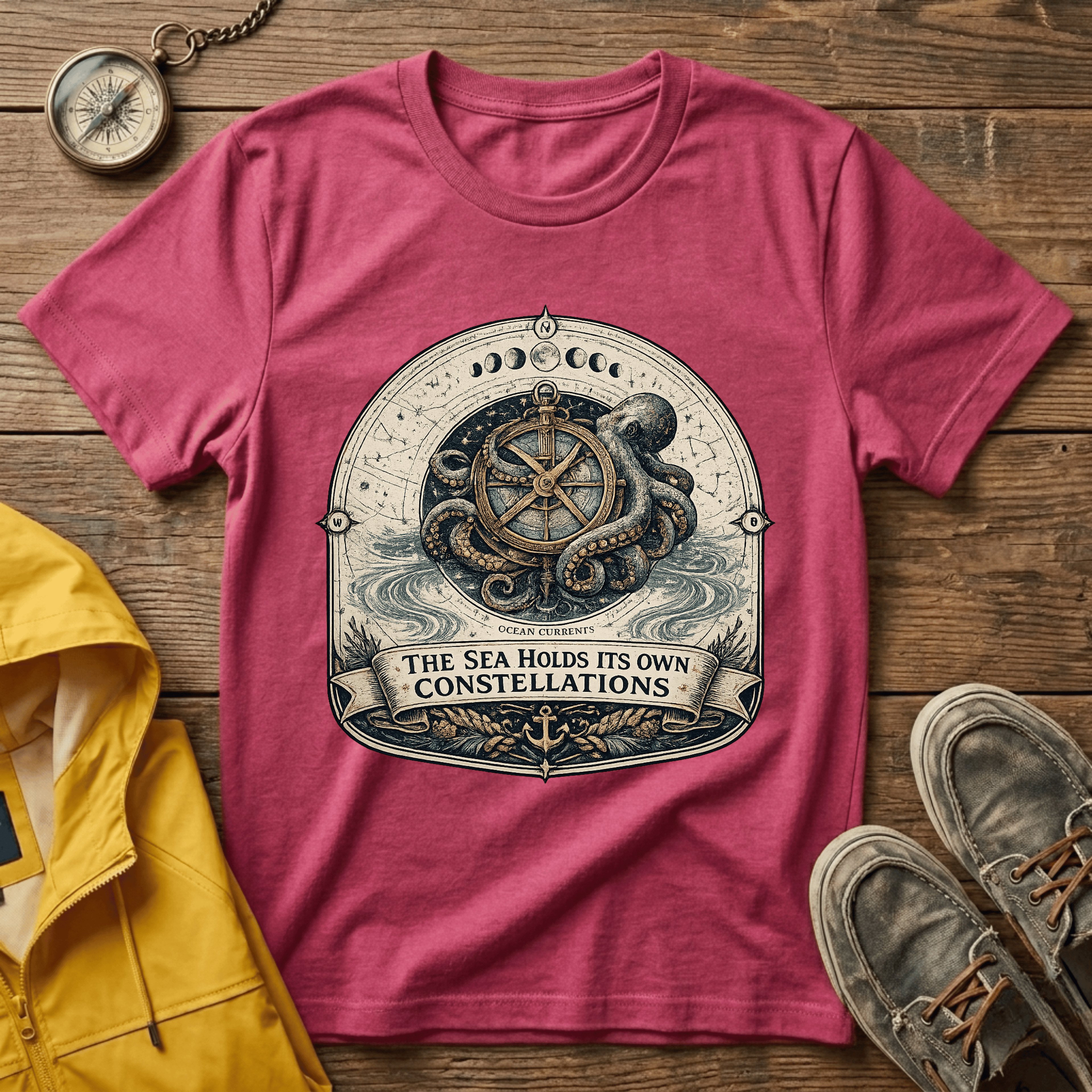 Octopus Nautical T‑Shirt — “The Sea Holds Its Own Constellations” Vintage Maritime Tee