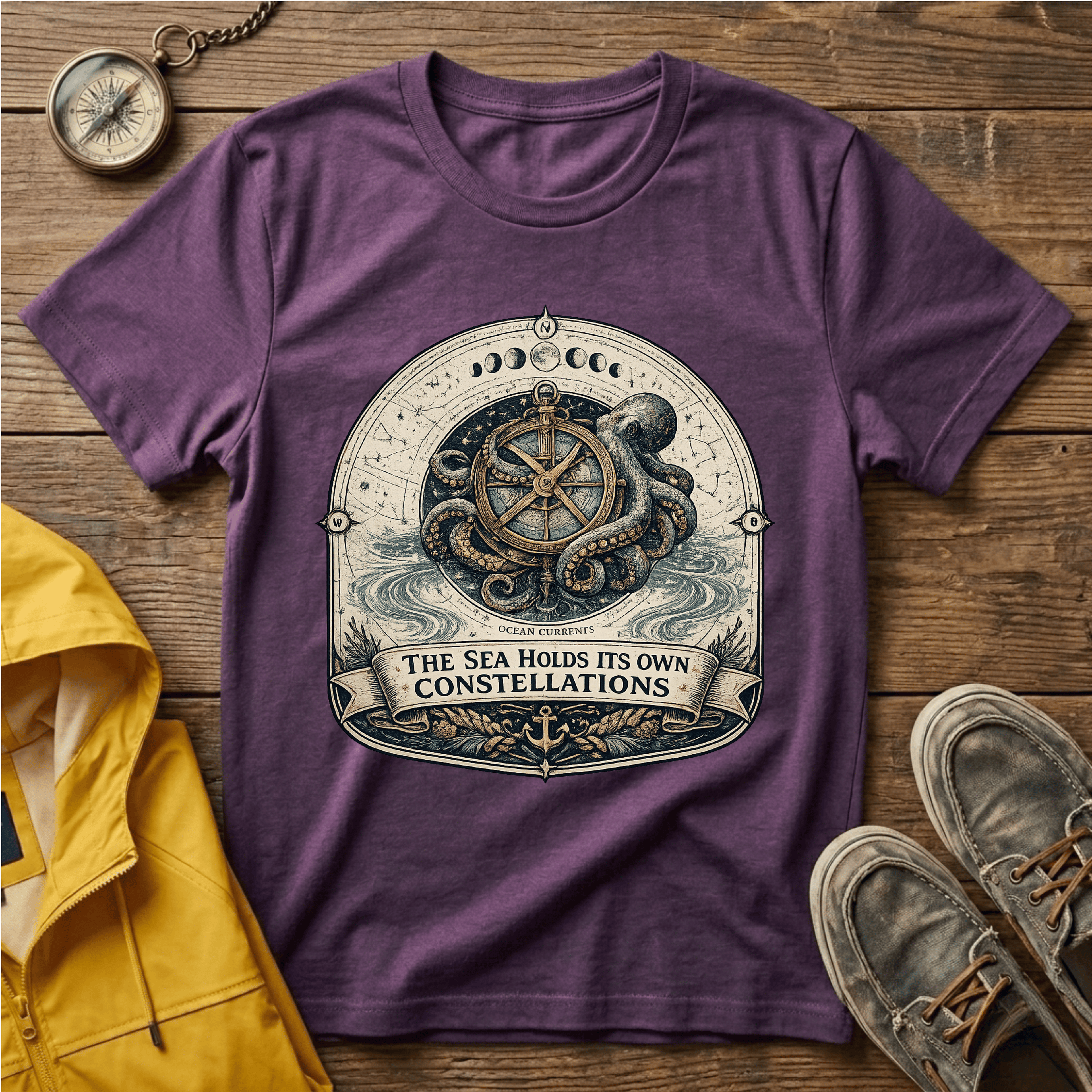 Octopus Nautical T‑Shirt — “The Sea Holds Its Own Constellations” Vintage Maritime Tee