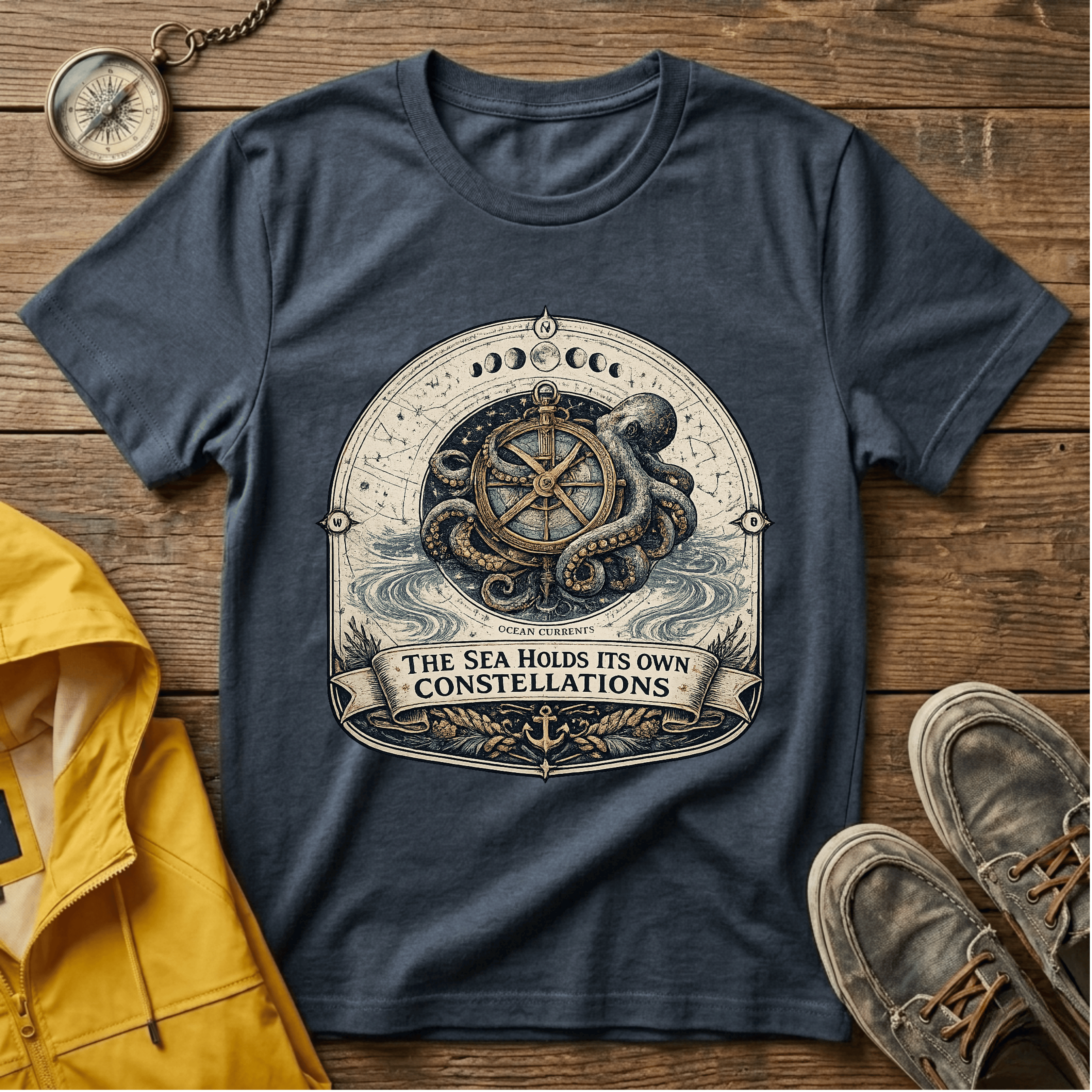Octopus Nautical T‑Shirt — “The Sea Holds Its Own Constellations” Vintage Maritime Tee