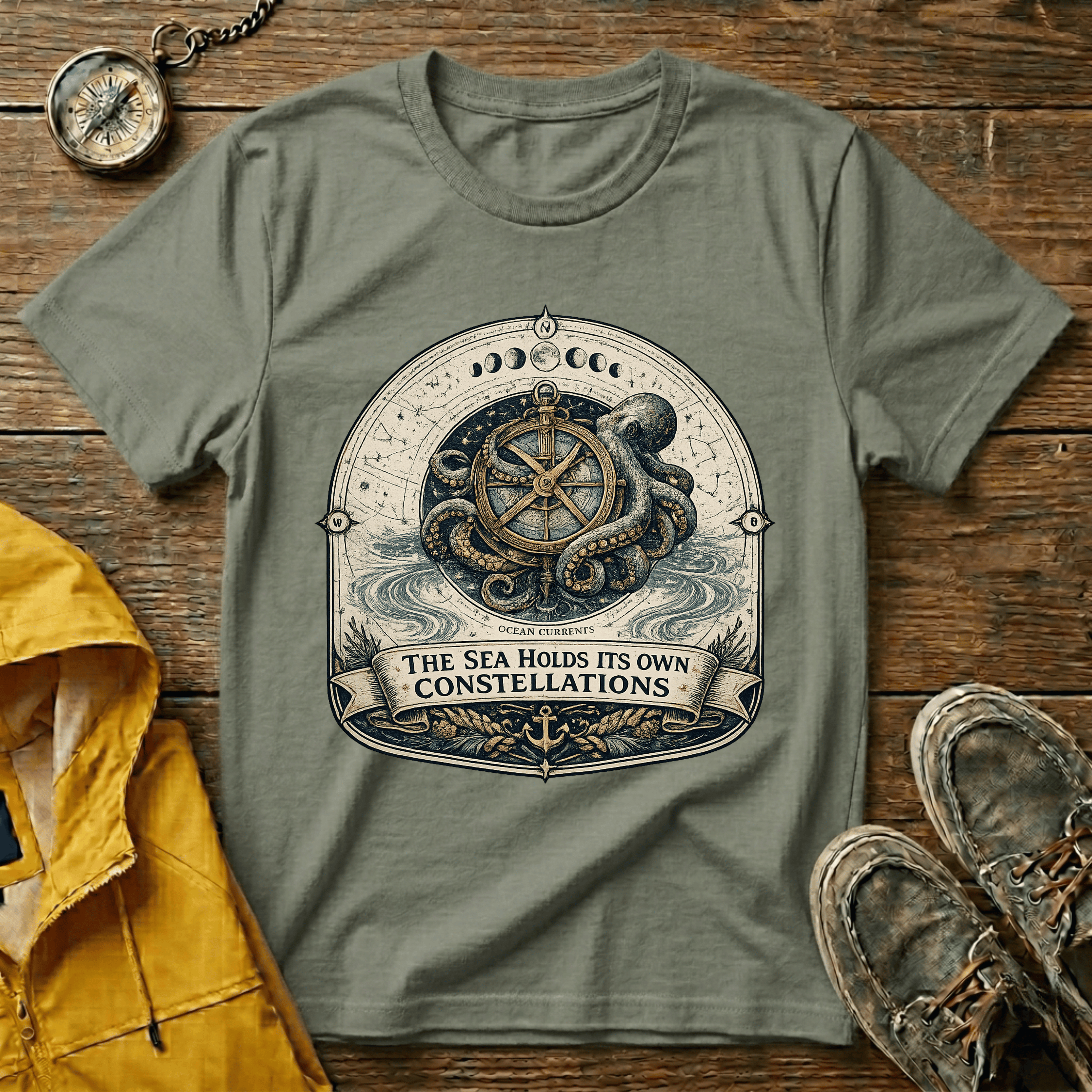 Octopus Nautical T‑Shirt — “The Sea Holds Its Own Constellations” Vintage Maritime Tee