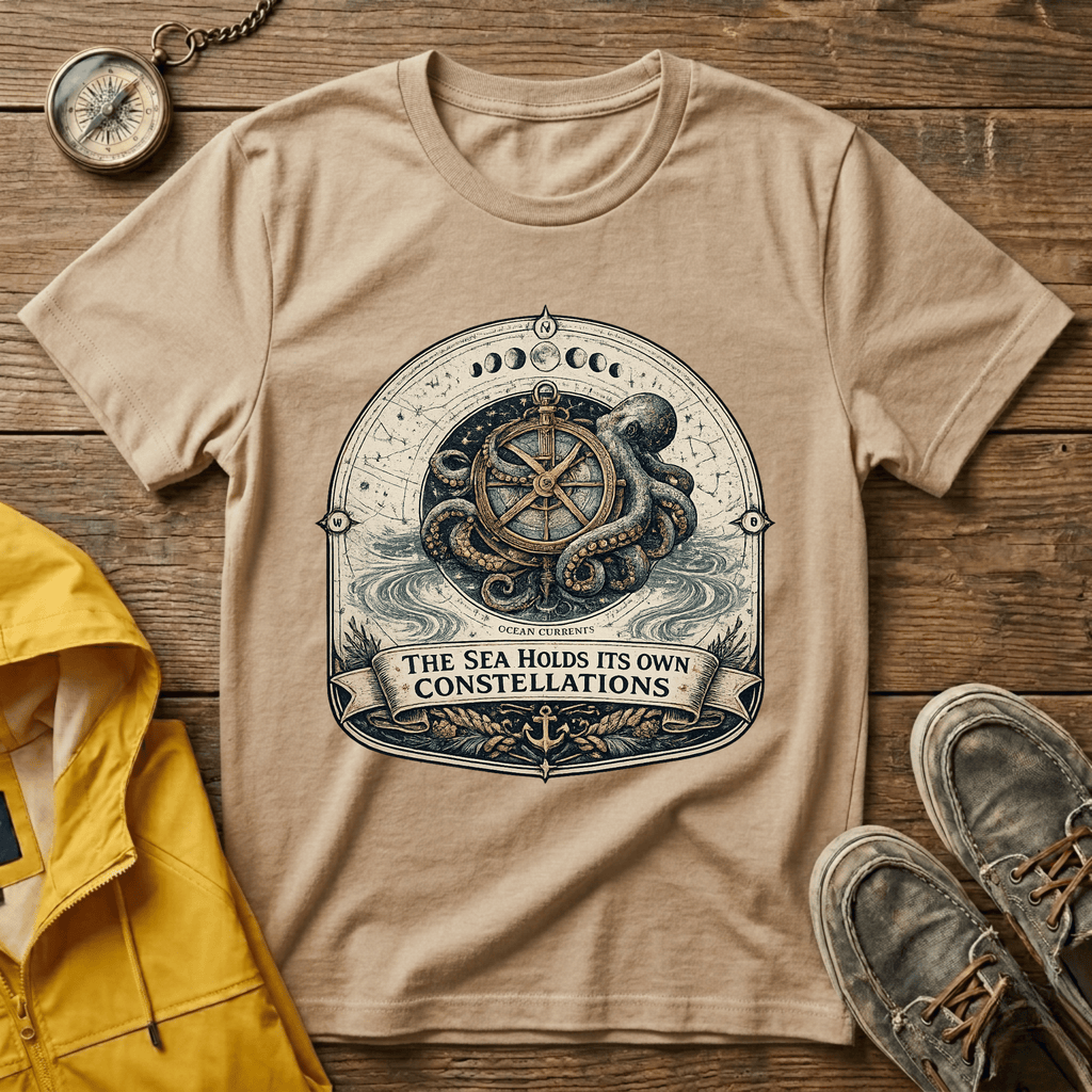 Octopus Nautical T‑Shirt — “The Sea Holds Its Own Constellations” Vintage Maritime Tee