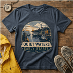 Quiet Waters T-Shirt — Coastal Lighthouse Sunrise Graphic Tee