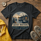 Quiet Waters T-Shirt — Coastal Lighthouse Sunrise Graphic Tee