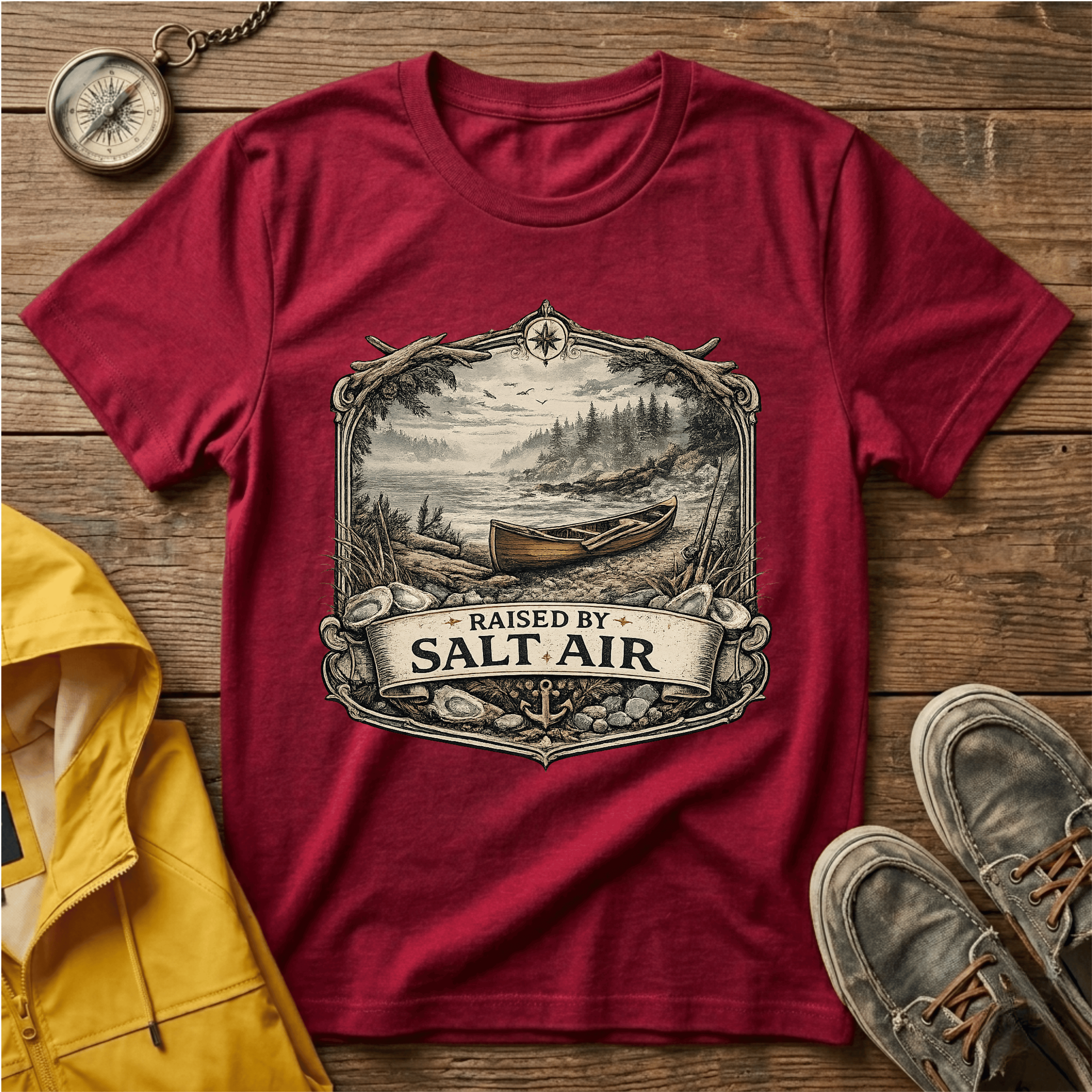 T-Shirt — Raised by Salt Air Vintage Coastal Boat Graphic
