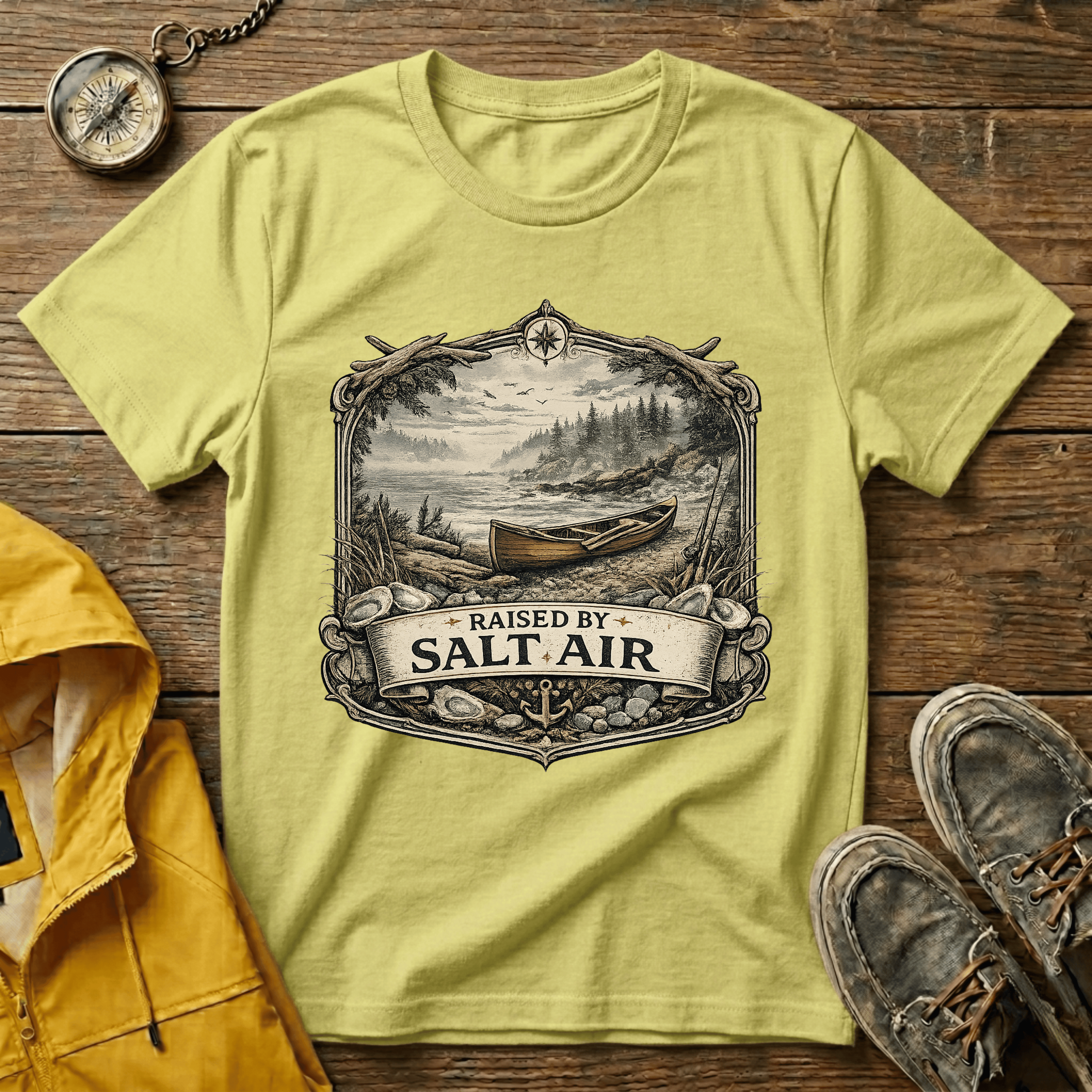T-Shirt — Raised by Salt Air Vintage Coastal Boat Graphic