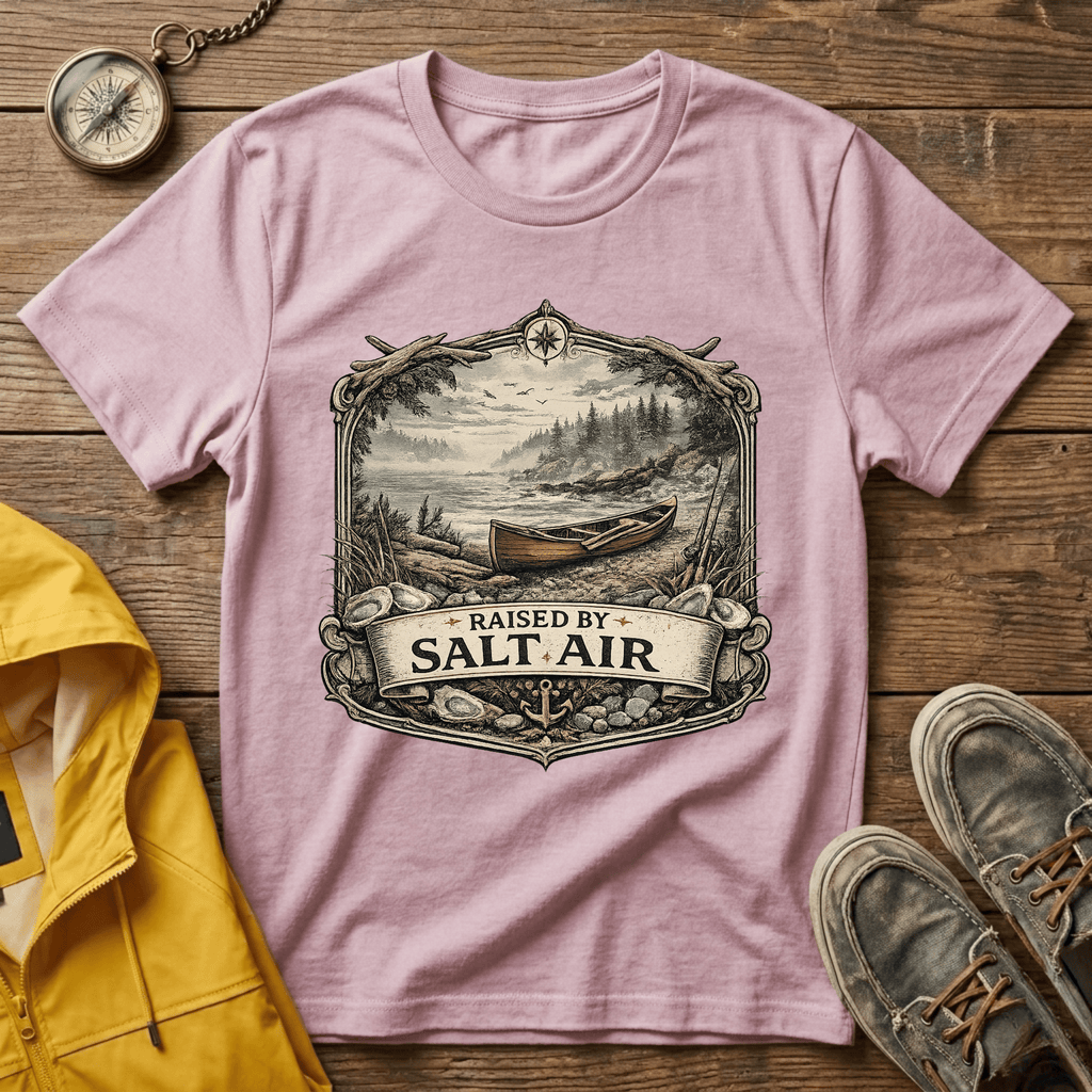 T-Shirt — Raised by Salt Air Vintage Coastal Boat Graphic