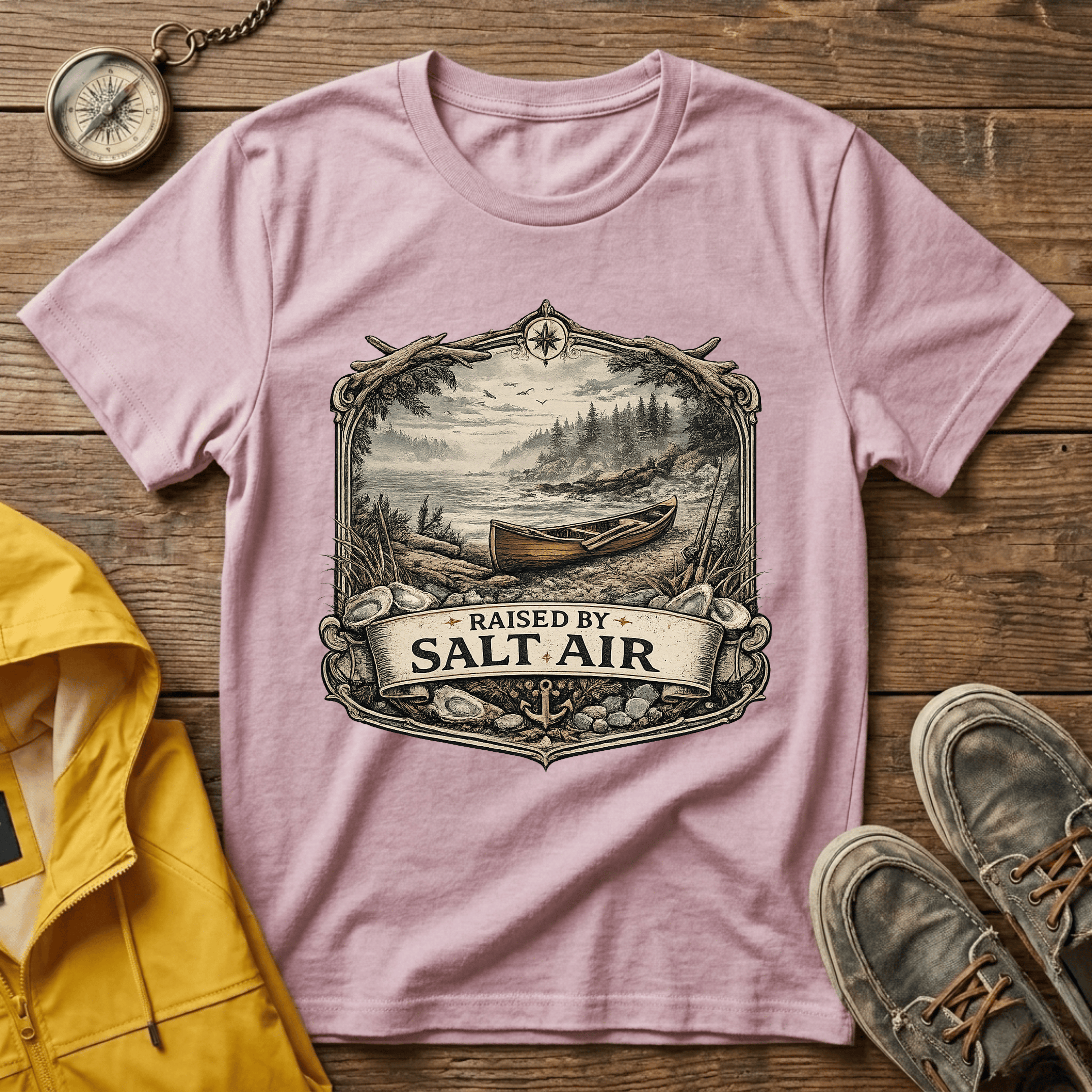 T-Shirt — Raised by Salt Air Vintage Coastal Boat Graphic