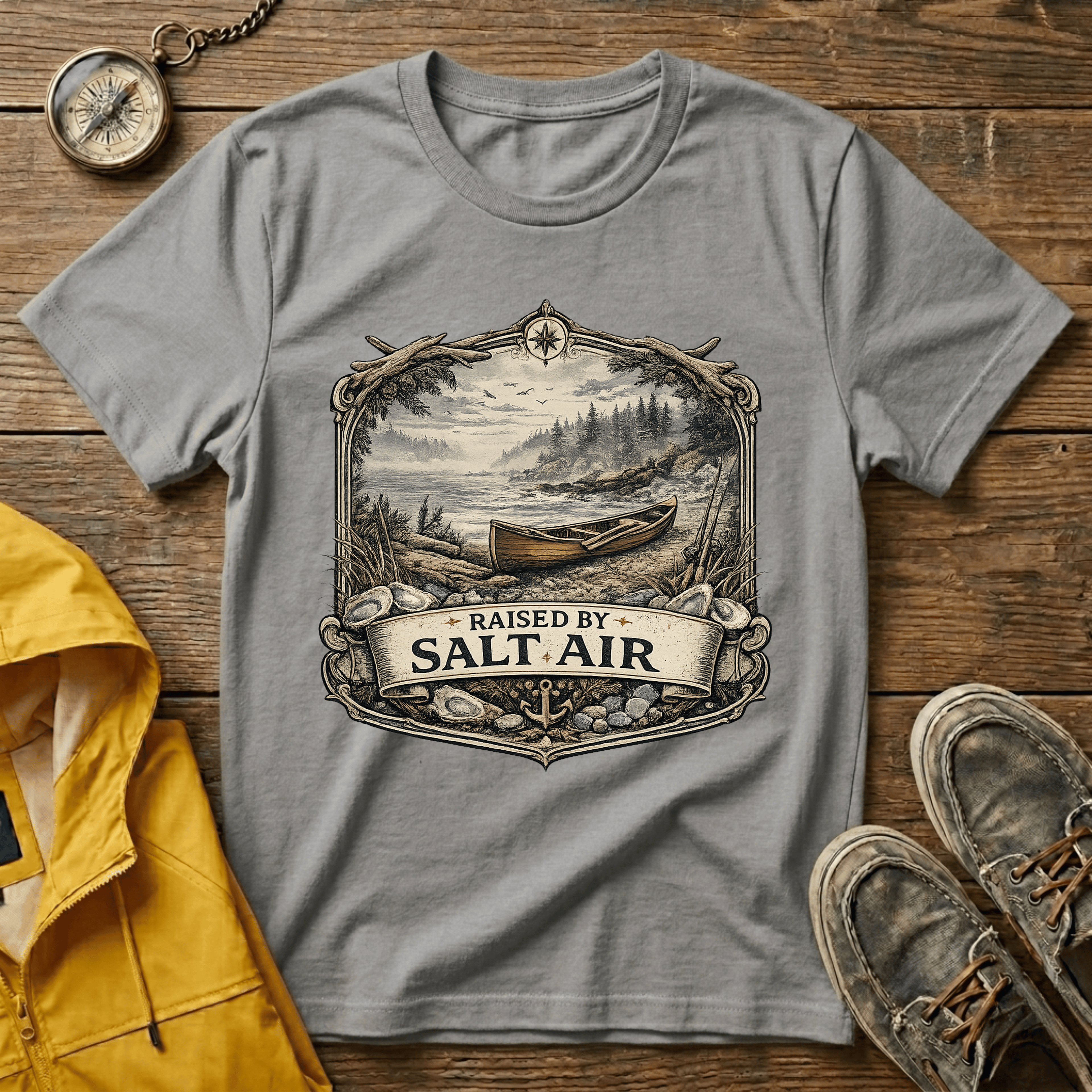T-Shirt — Raised by Salt Air Vintage Coastal Boat Graphic