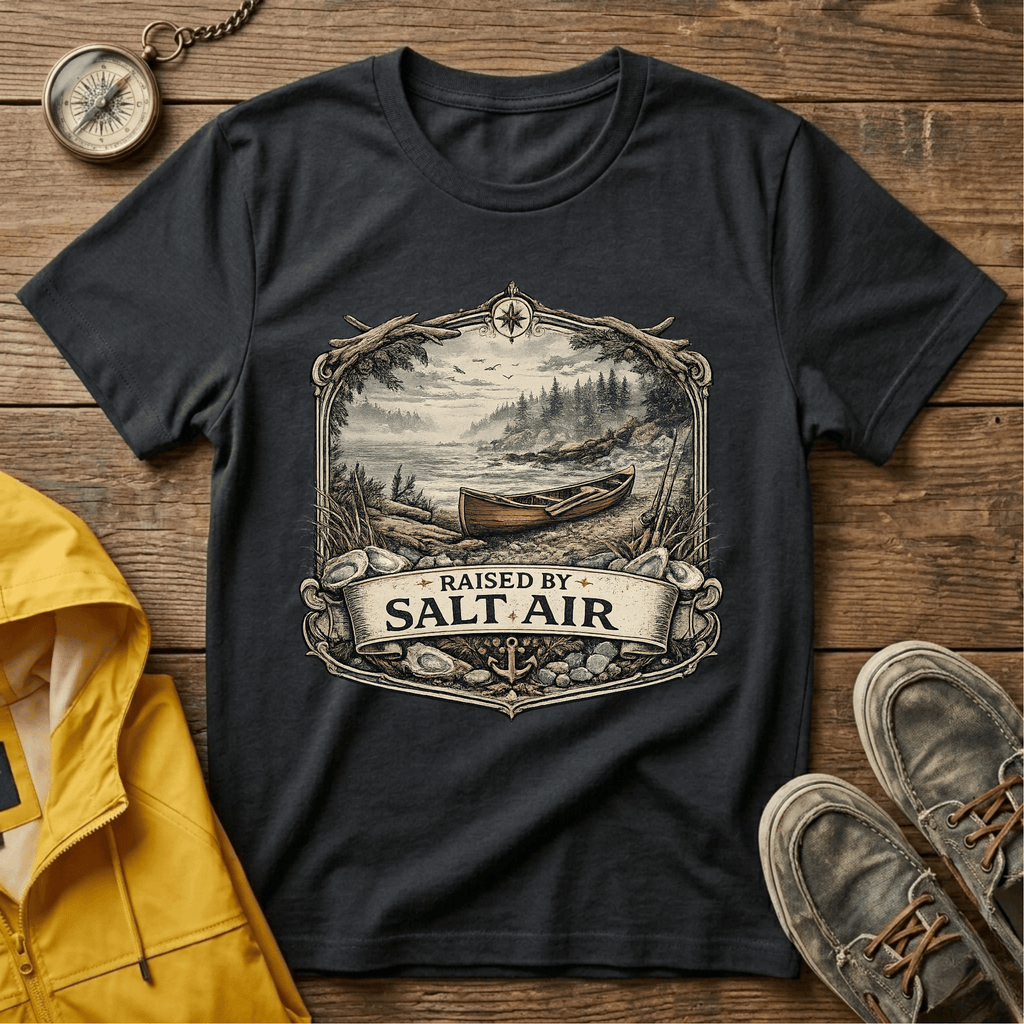 T-Shirt — Raised by Salt Air Vintage Coastal Boat Graphic