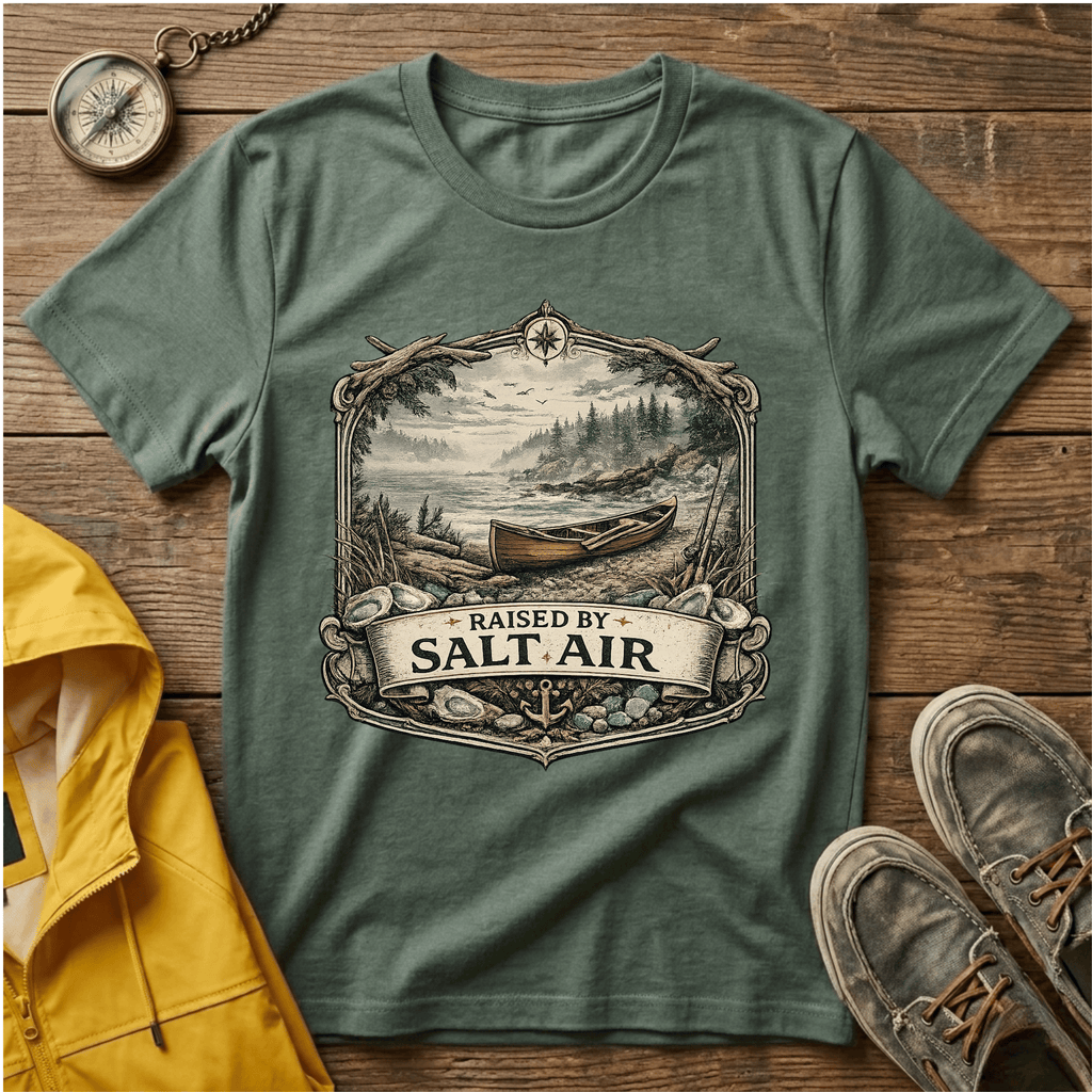 T-Shirt — Raised by Salt Air Vintage Coastal Boat Graphic