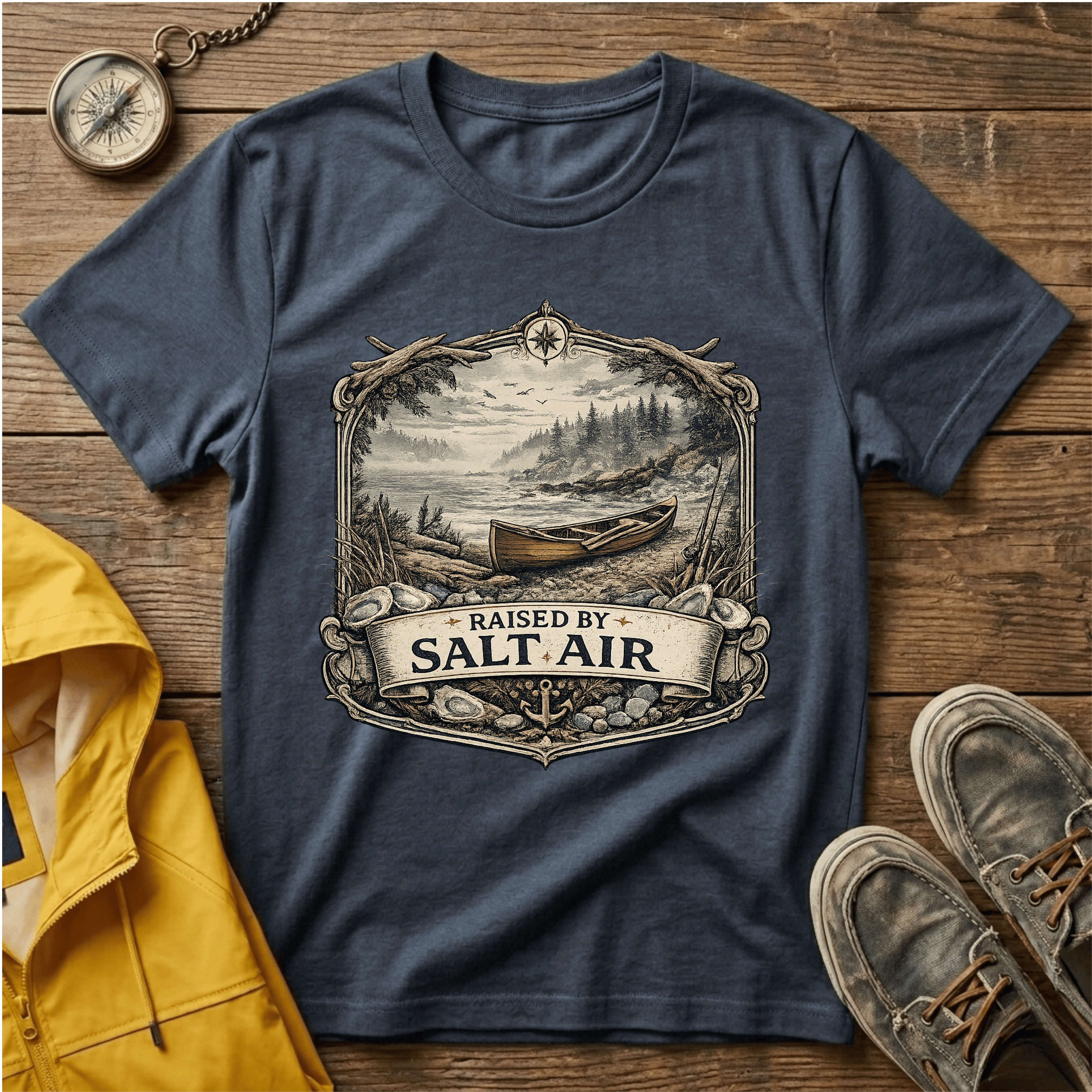 T-Shirt — Raised by Salt Air Vintage Coastal Boat Graphic