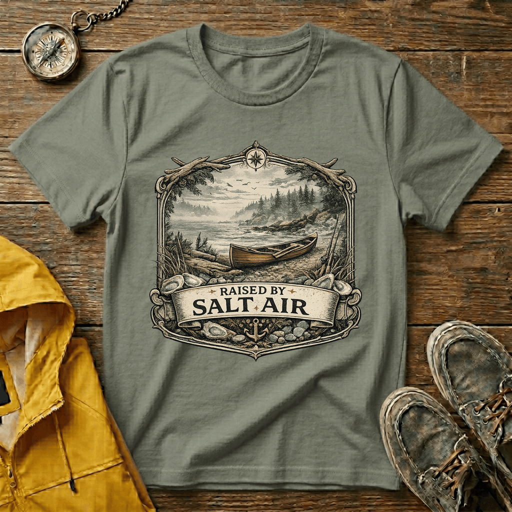 T-Shirt — Raised by Salt Air Vintage Coastal Boat Graphic