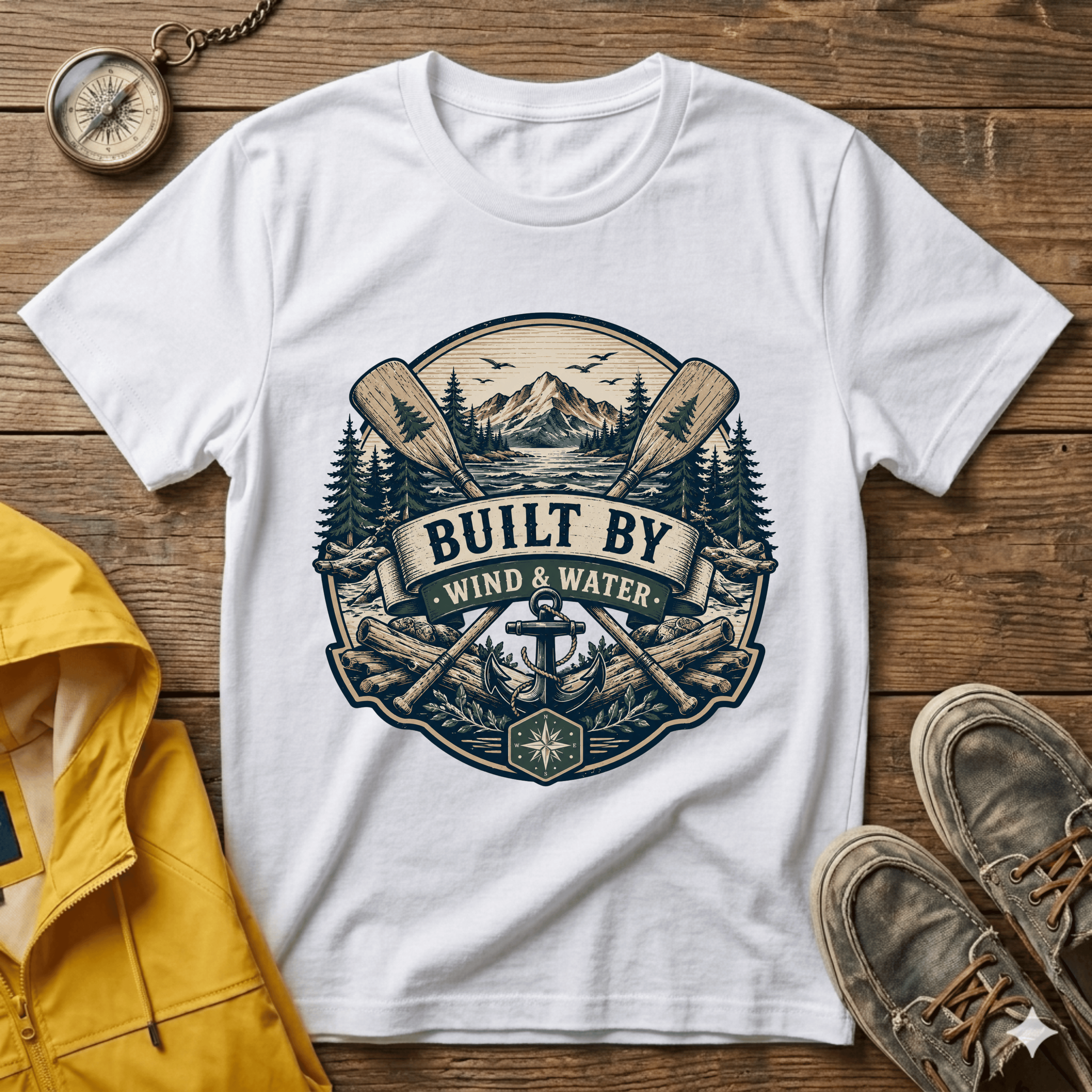 T-Shirt — "Built By Wind & Water" Vintage Outdoor Canoe Graphic