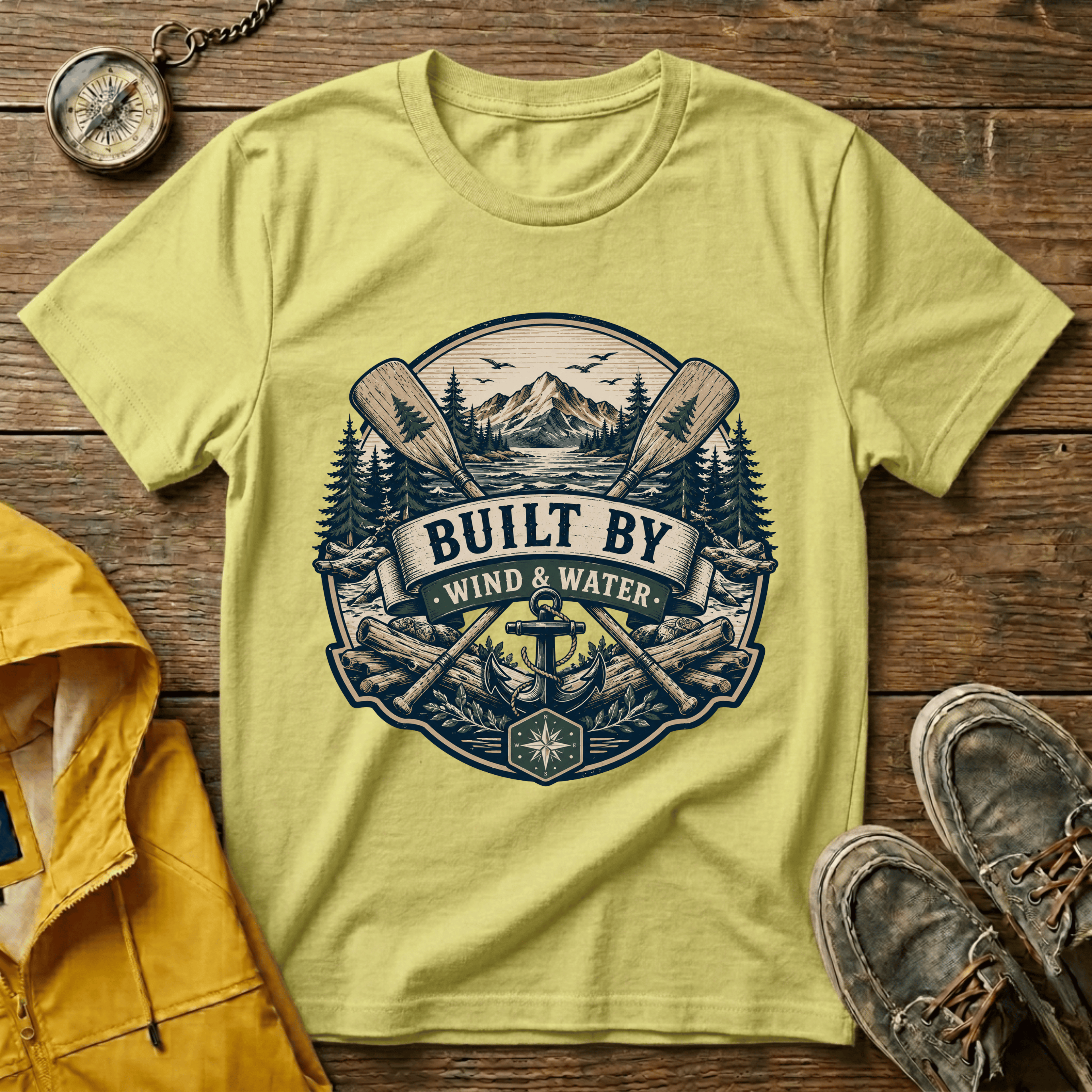 T-Shirt — "Built By Wind & Water" Vintage Outdoor Canoe Graphic