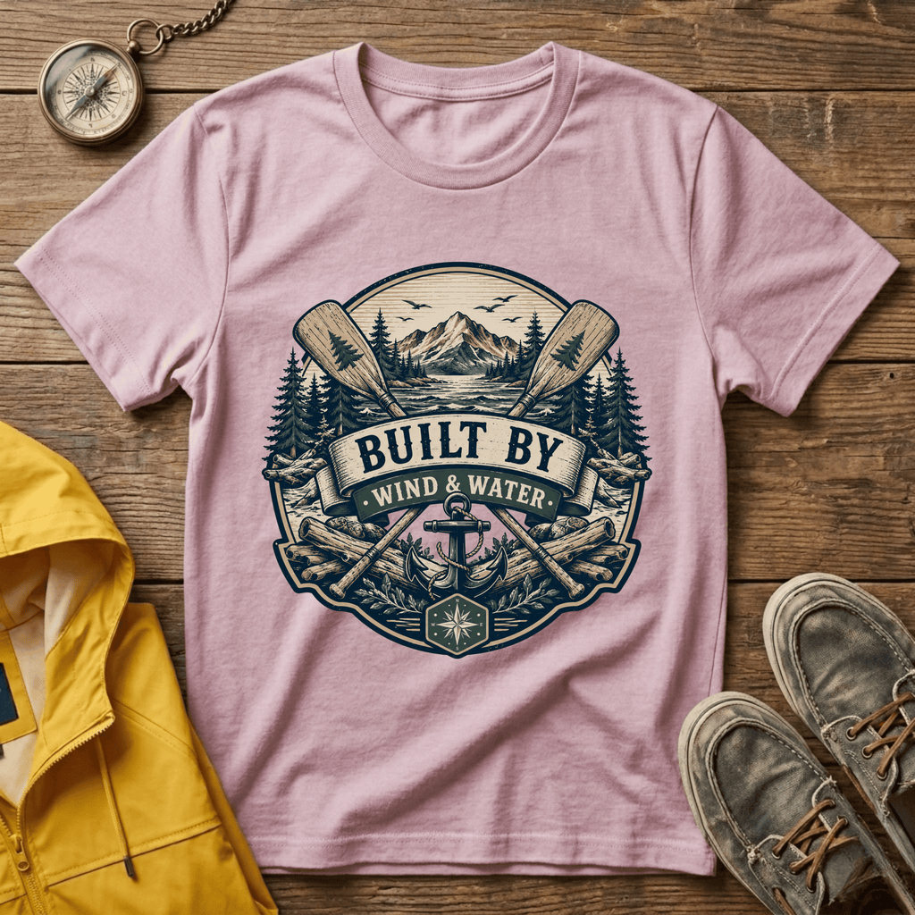 T-Shirt — "Built By Wind & Water" Vintage Outdoor Canoe Graphic