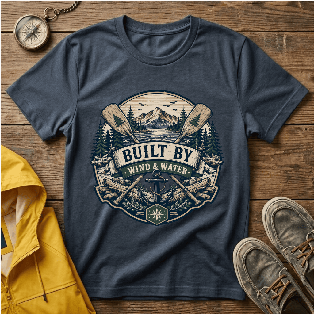 T-Shirt — "Built By Wind & Water" Vintage Outdoor Canoe Graphic