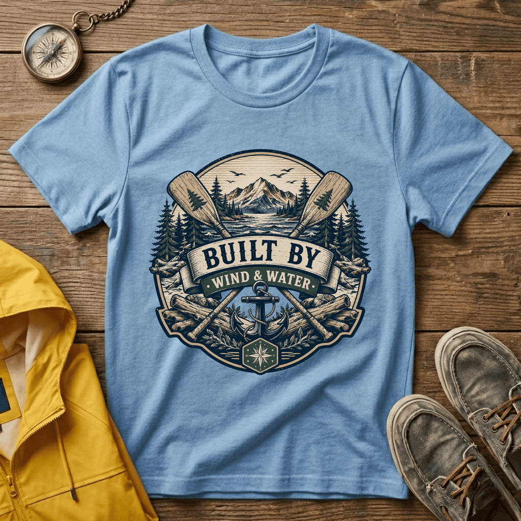 T-Shirt — "Built By Wind & Water" Vintage Outdoor Canoe Graphic