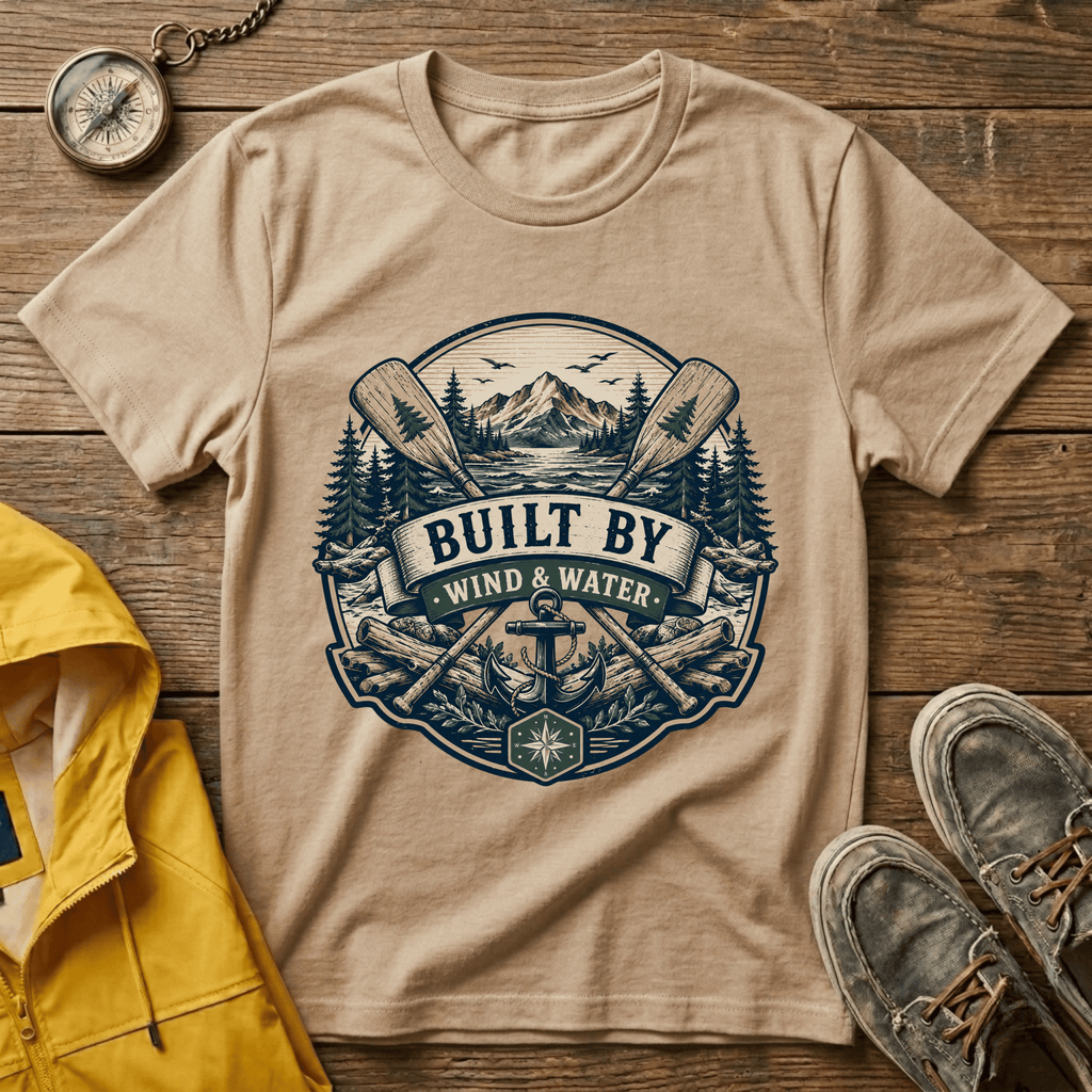 T-Shirt — "Built By Wind & Water" Vintage Outdoor Canoe Graphic