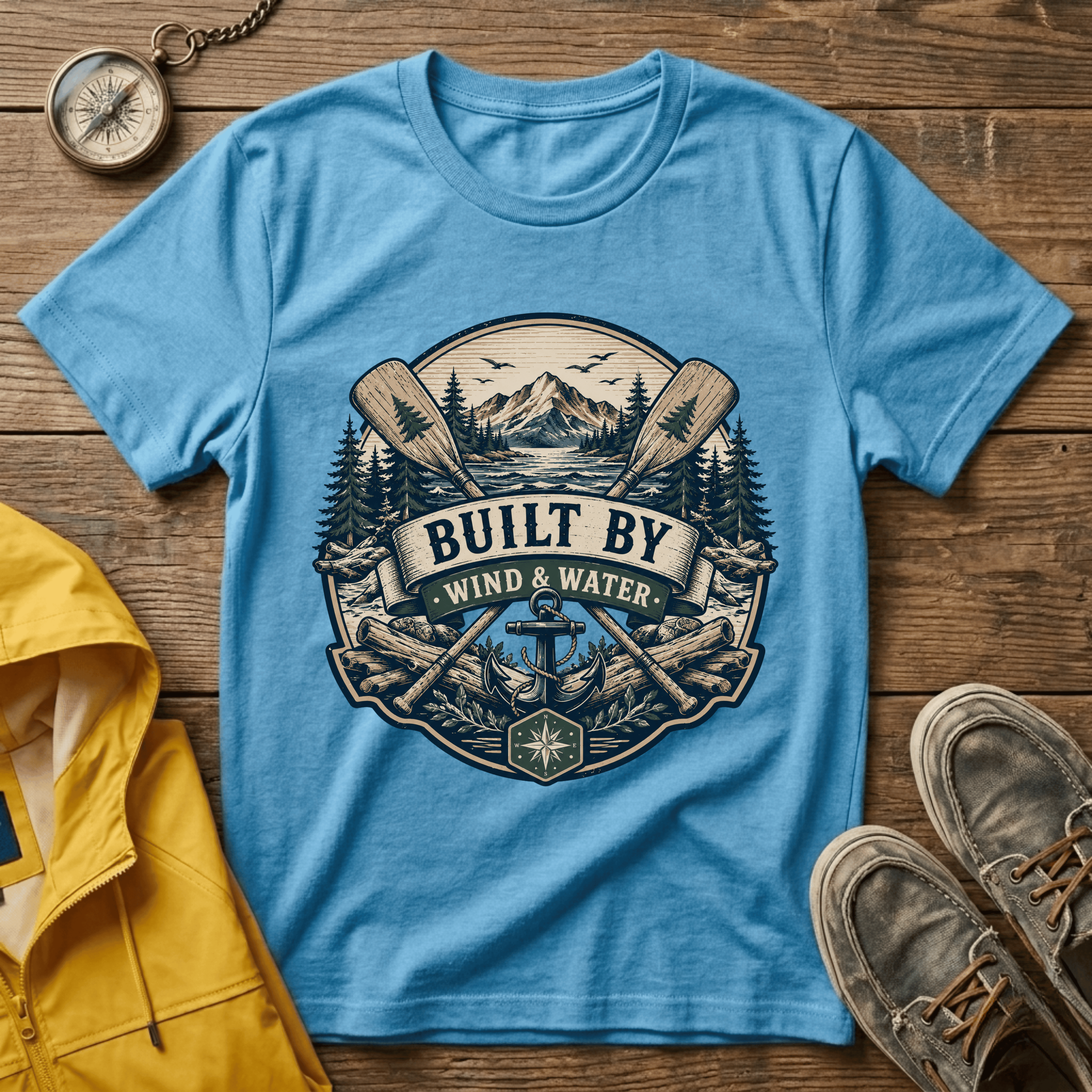 T-Shirt — "Built By Wind & Water" Vintage Outdoor Canoe Graphic