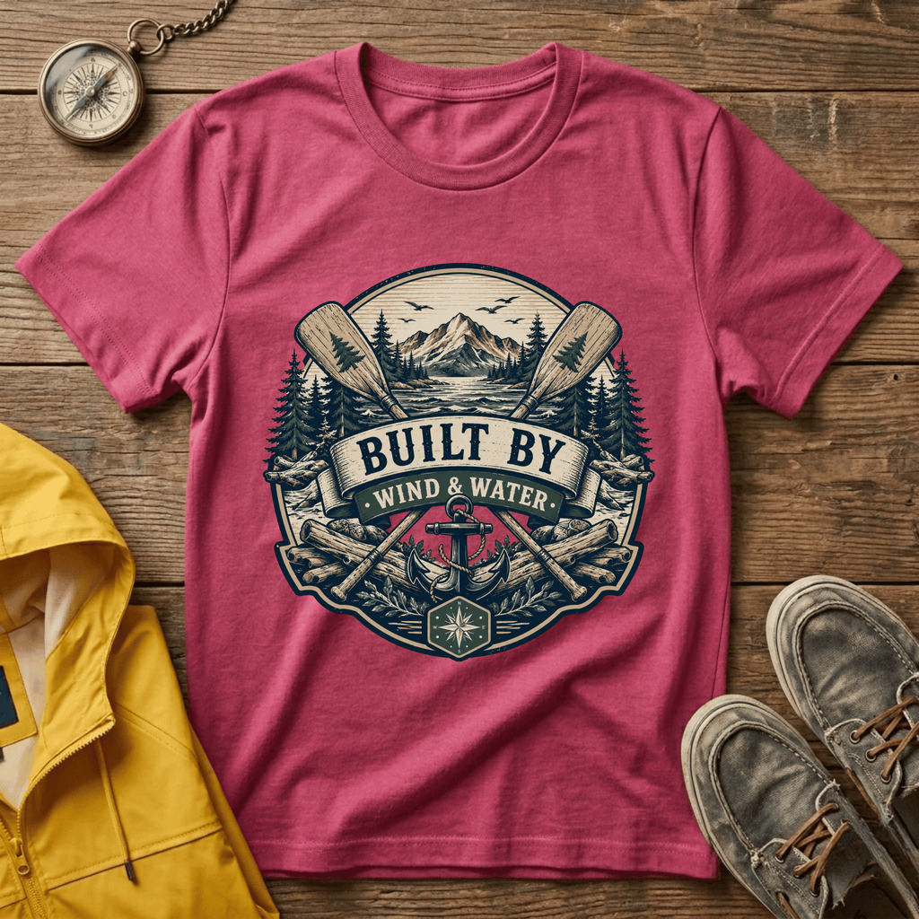 T-Shirt — "Built By Wind & Water" Vintage Outdoor Canoe Graphic