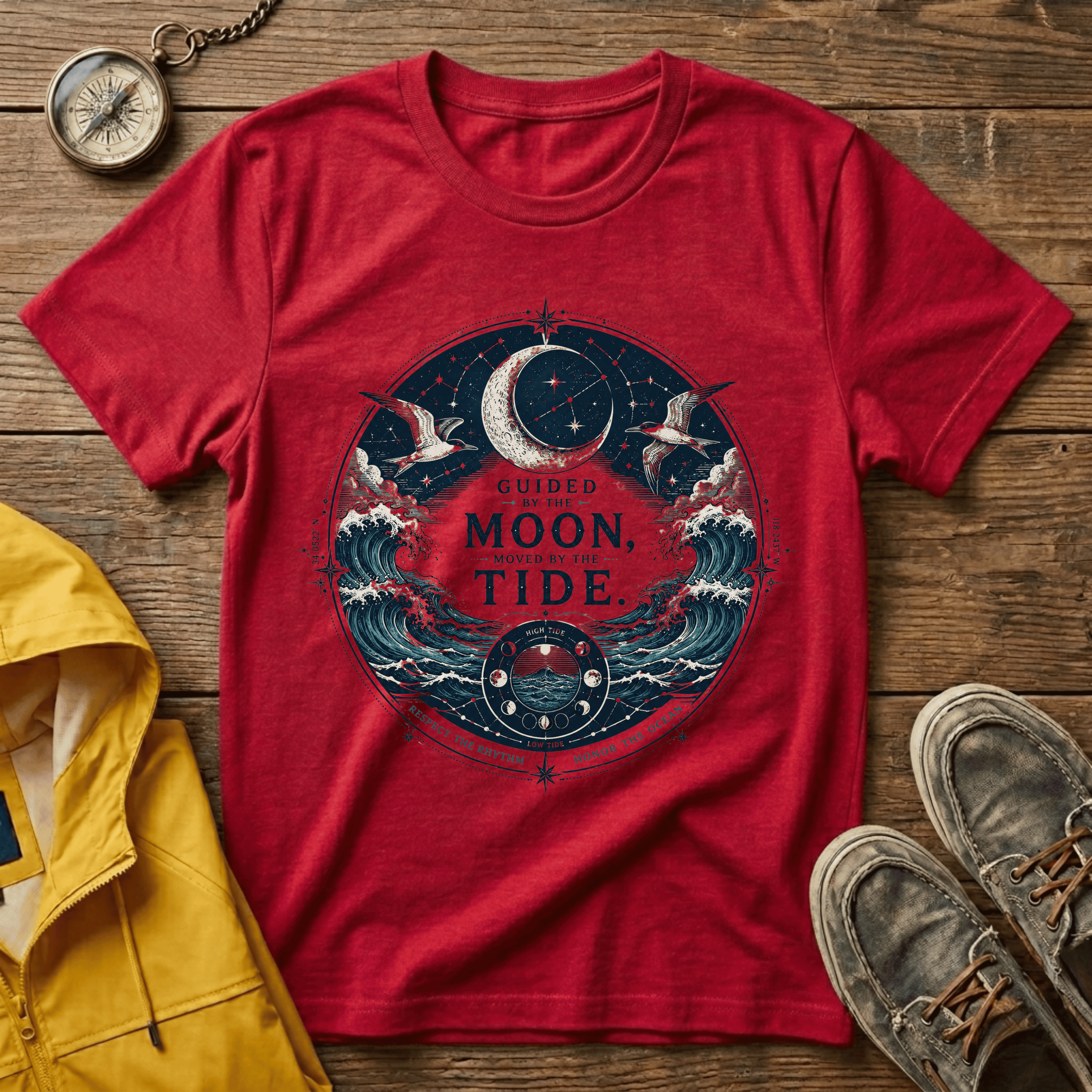 Moon Tide T‑Shirt — Guided by the Moon Nautical Celestial Graphic Tee