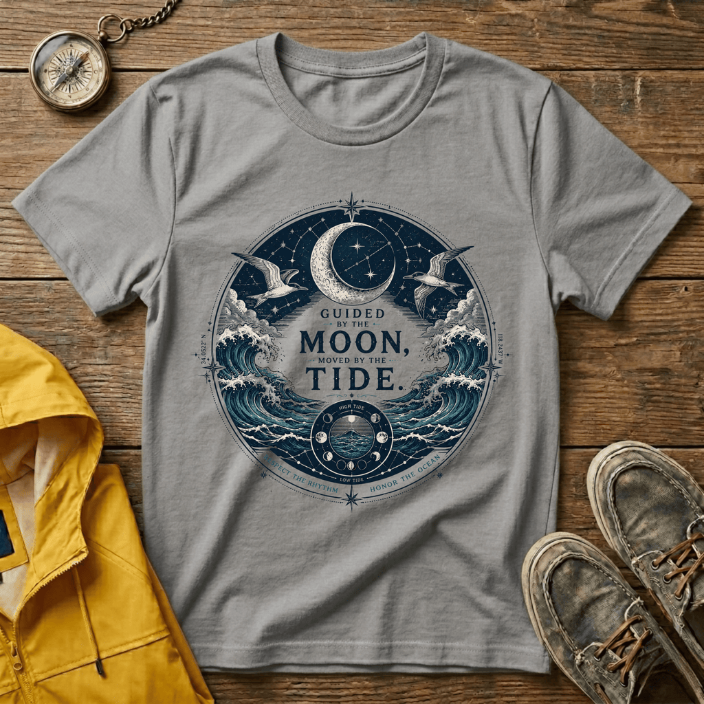 Moon Tide T‑Shirt — Guided by the Moon Nautical Celestial Graphic Tee