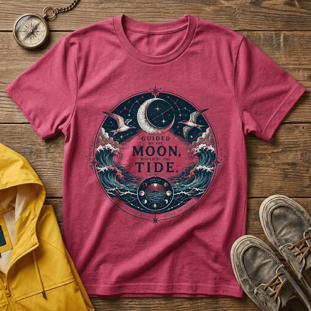 Moon Tide T‑Shirt — Guided by the Moon Nautical Celestial Graphic Tee