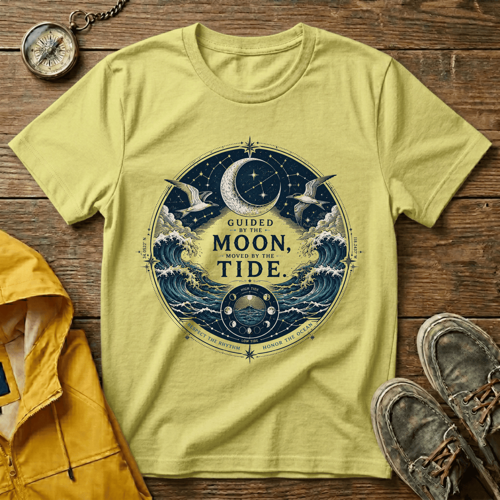 Moon Tide T‑Shirt — Guided by the Moon Nautical Celestial Graphic Tee