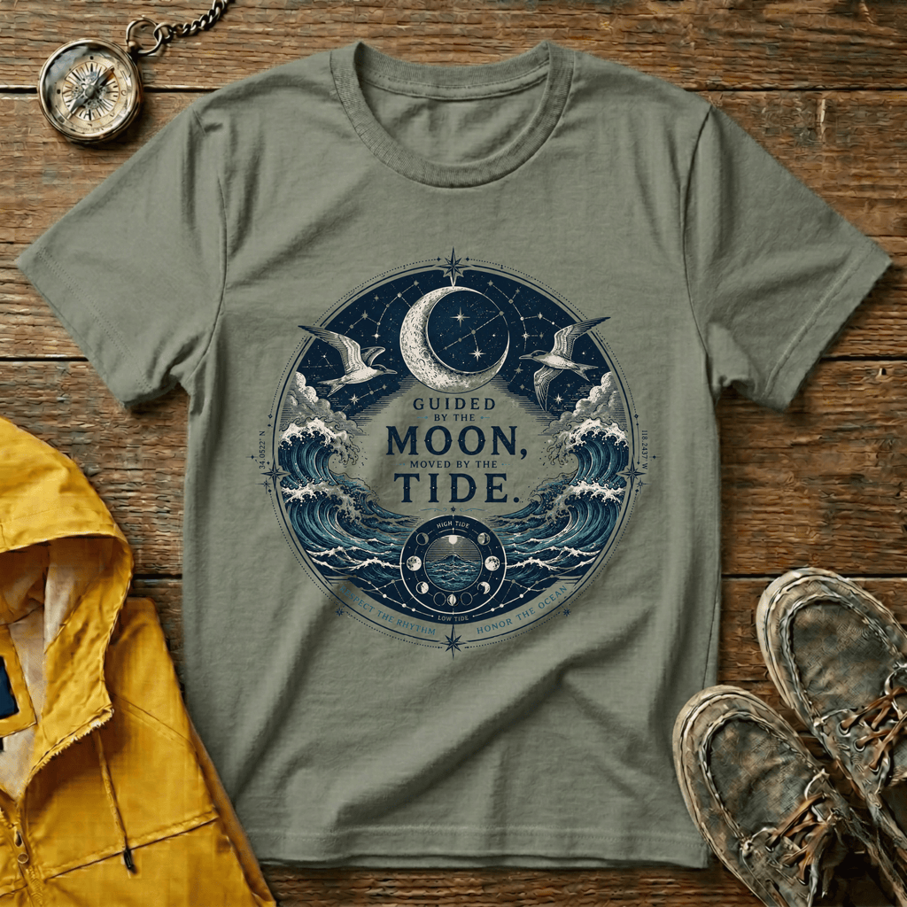 Moon Tide T‑Shirt — Guided by the Moon Nautical Celestial Graphic Tee