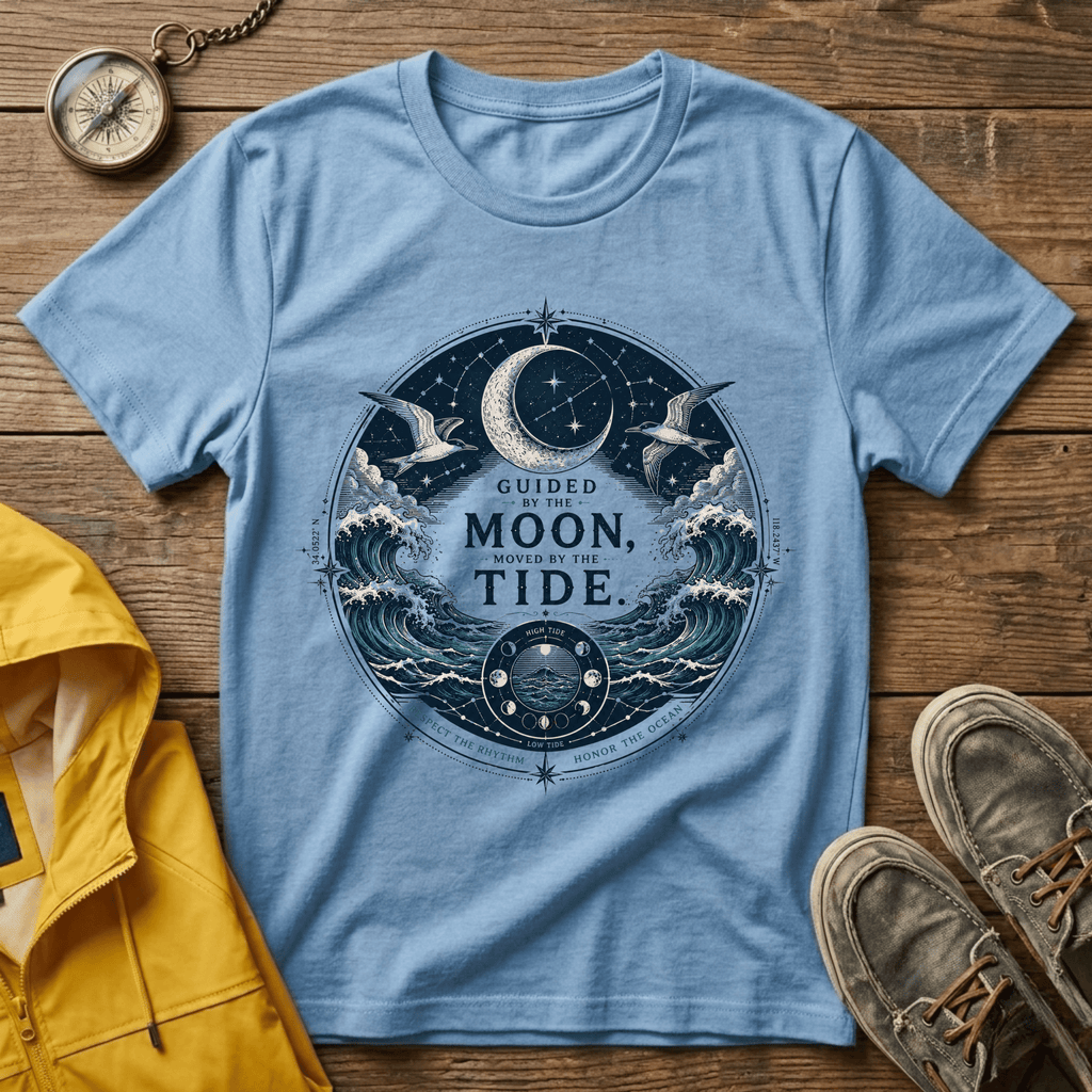 Moon Tide T‑Shirt — Guided by the Moon Nautical Celestial Graphic Tee