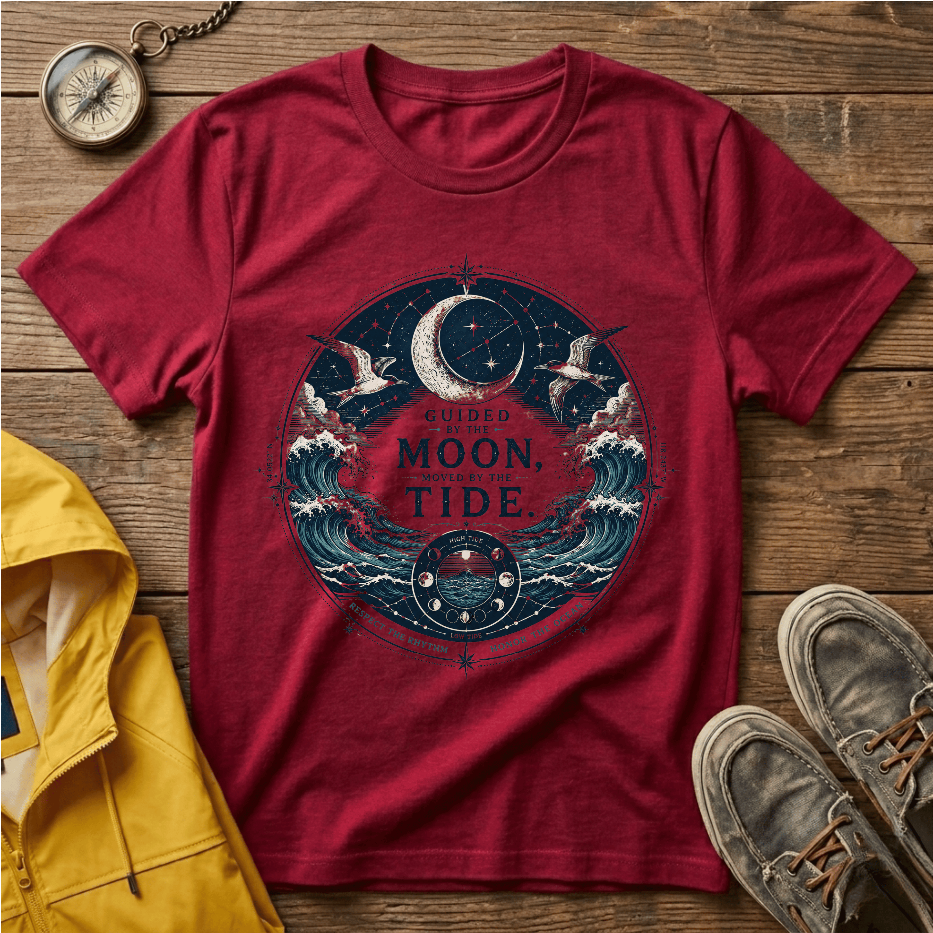 Moon Tide T‑Shirt — Guided by the Moon Nautical Celestial Graphic Tee