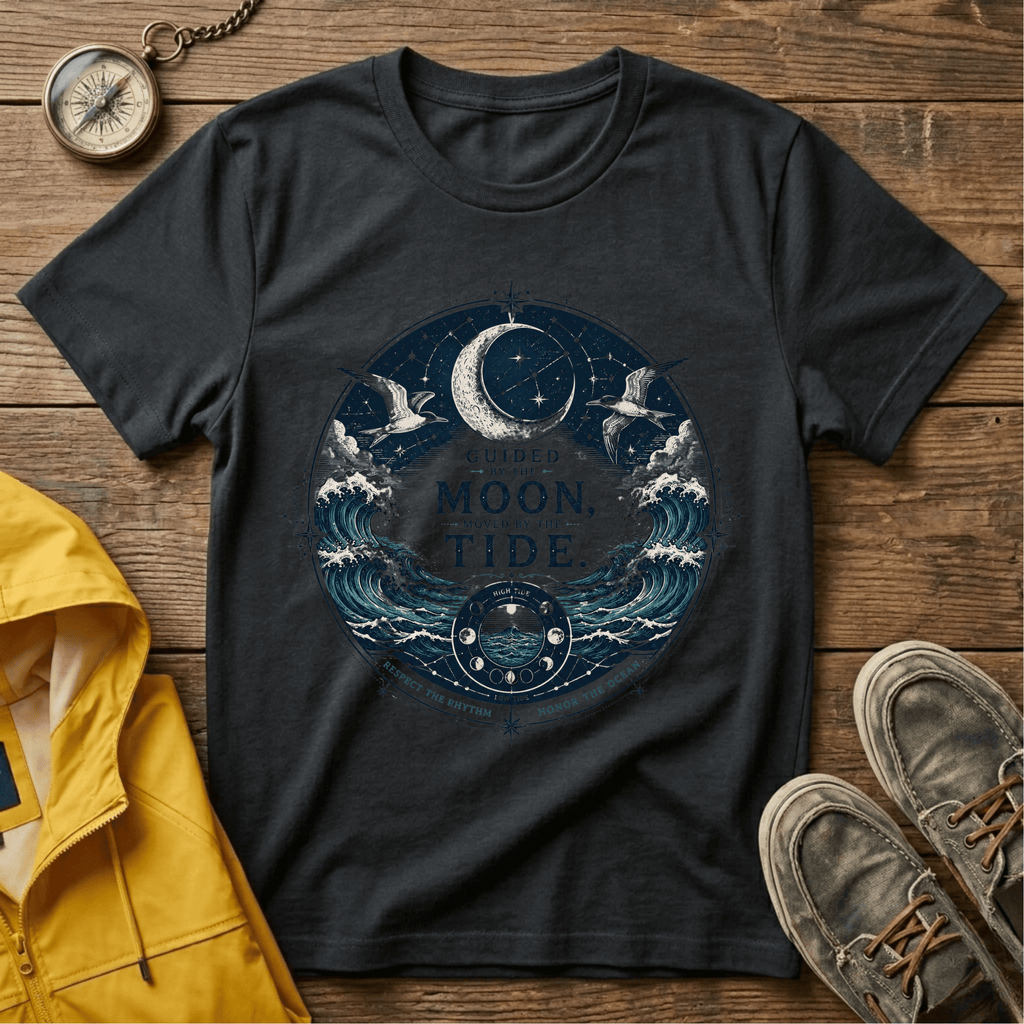 Moon Tide T‑Shirt — Guided by the Moon Nautical Celestial Graphic Tee