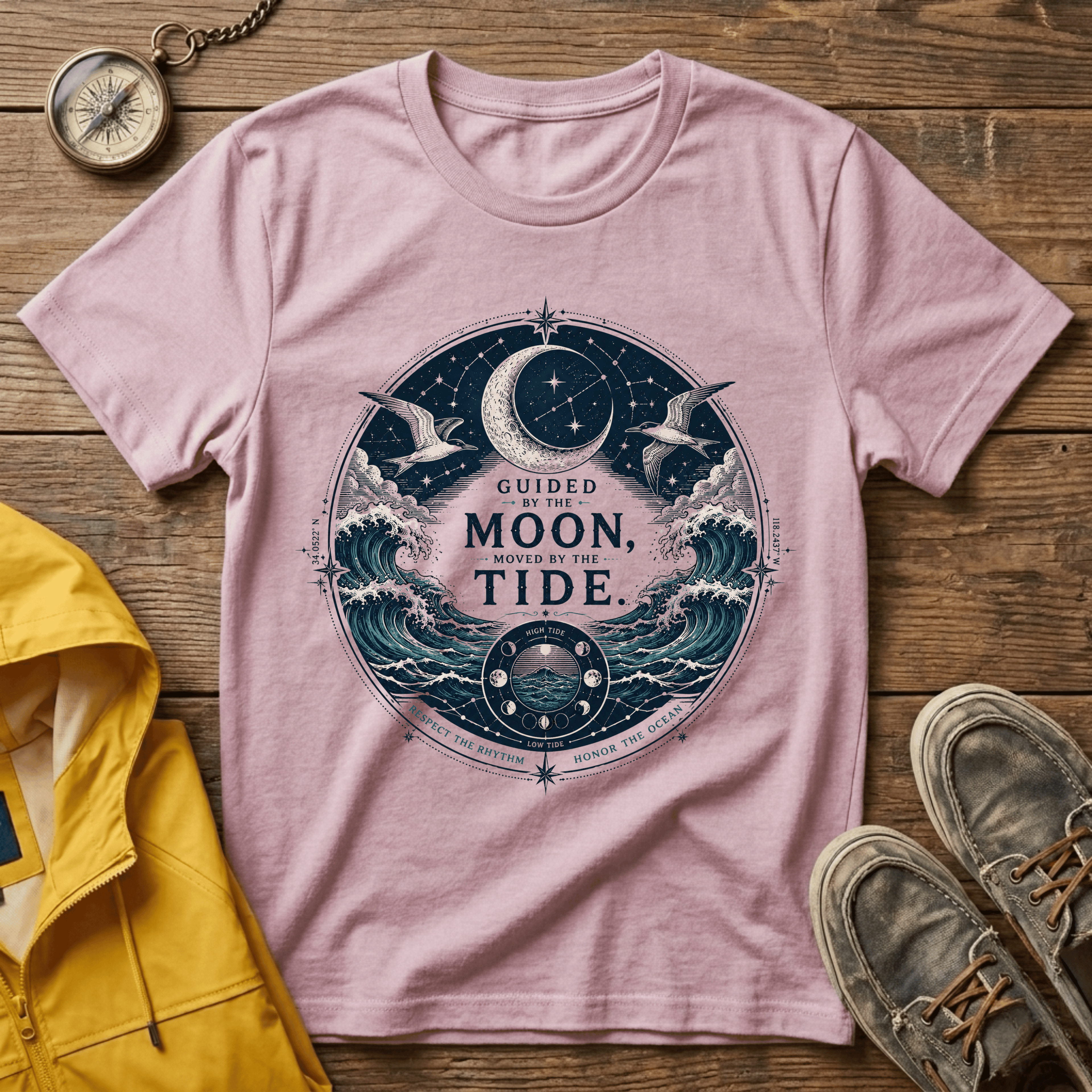 Moon Tide T‑Shirt — Guided by the Moon Nautical Celestial Graphic Tee