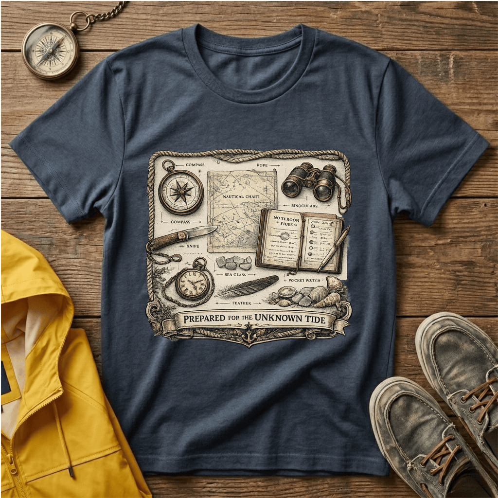 Nautical Explorer T-Shirt — Vintage Map, Compass & Binoculars Travel Graphic