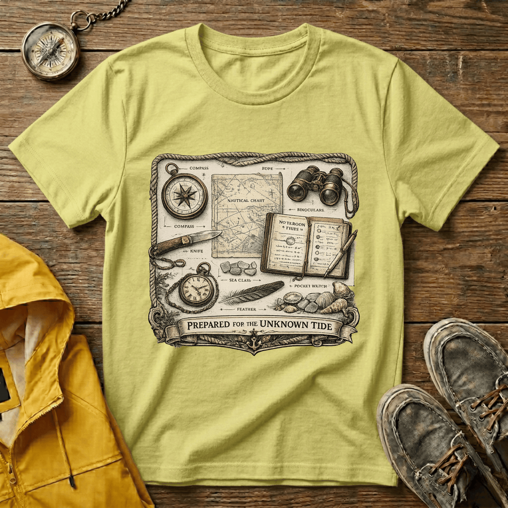 Nautical Explorer T-Shirt — Vintage Map, Compass & Binoculars Travel Graphic