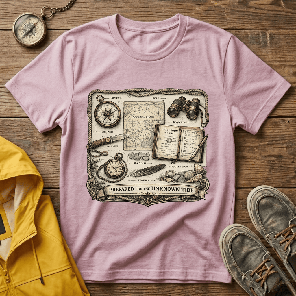 Nautical Explorer T-Shirt — Vintage Map, Compass & Binoculars Travel Graphic